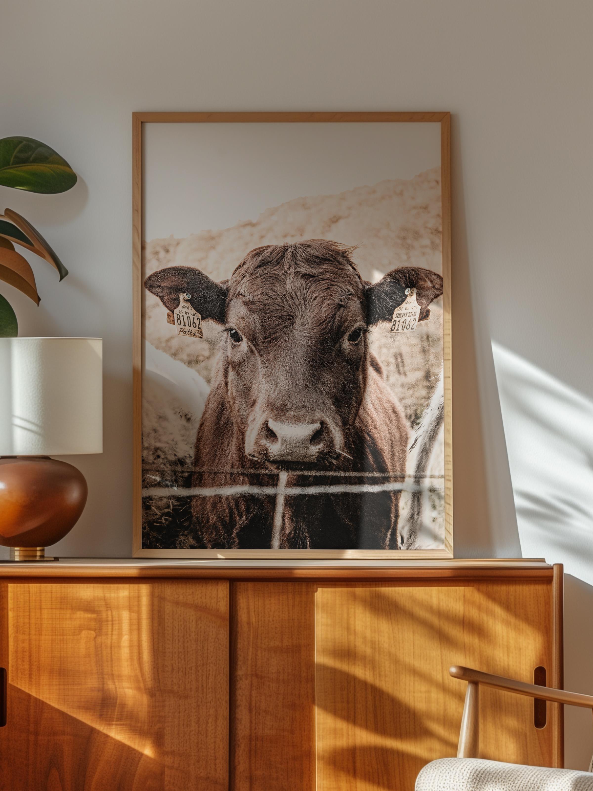Rustic Çerçevesiz Poster, İskandinav Beyaz Poster, NO:368 İnek Fotoğraf, Dikey