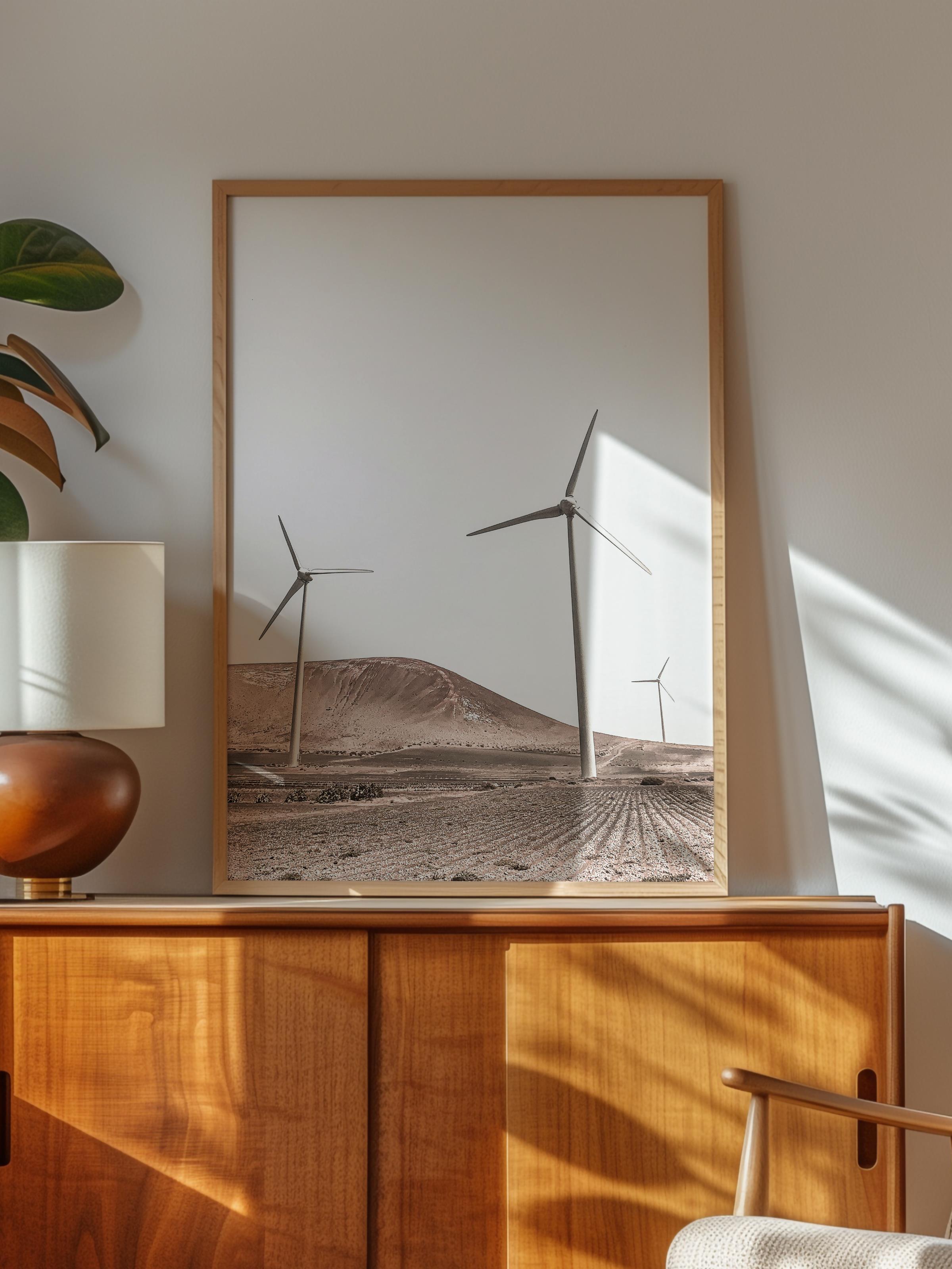 Rustic Çerçevesiz Poster, İskandinav Beyaz Poster, NO:370 Rüzgar Türbini Fotoğraf, Dikey