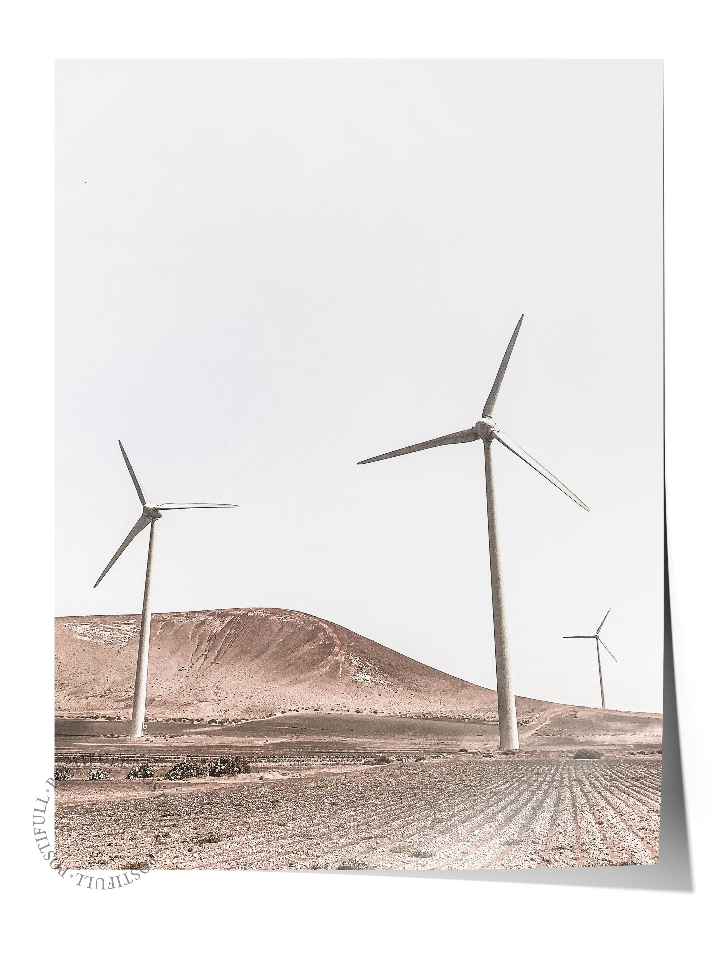 Rustic Çerçevesiz Poster, İskandinav Beyaz Poster, NO:370 Rüzgar Türbini Fotoğraf, Dikey