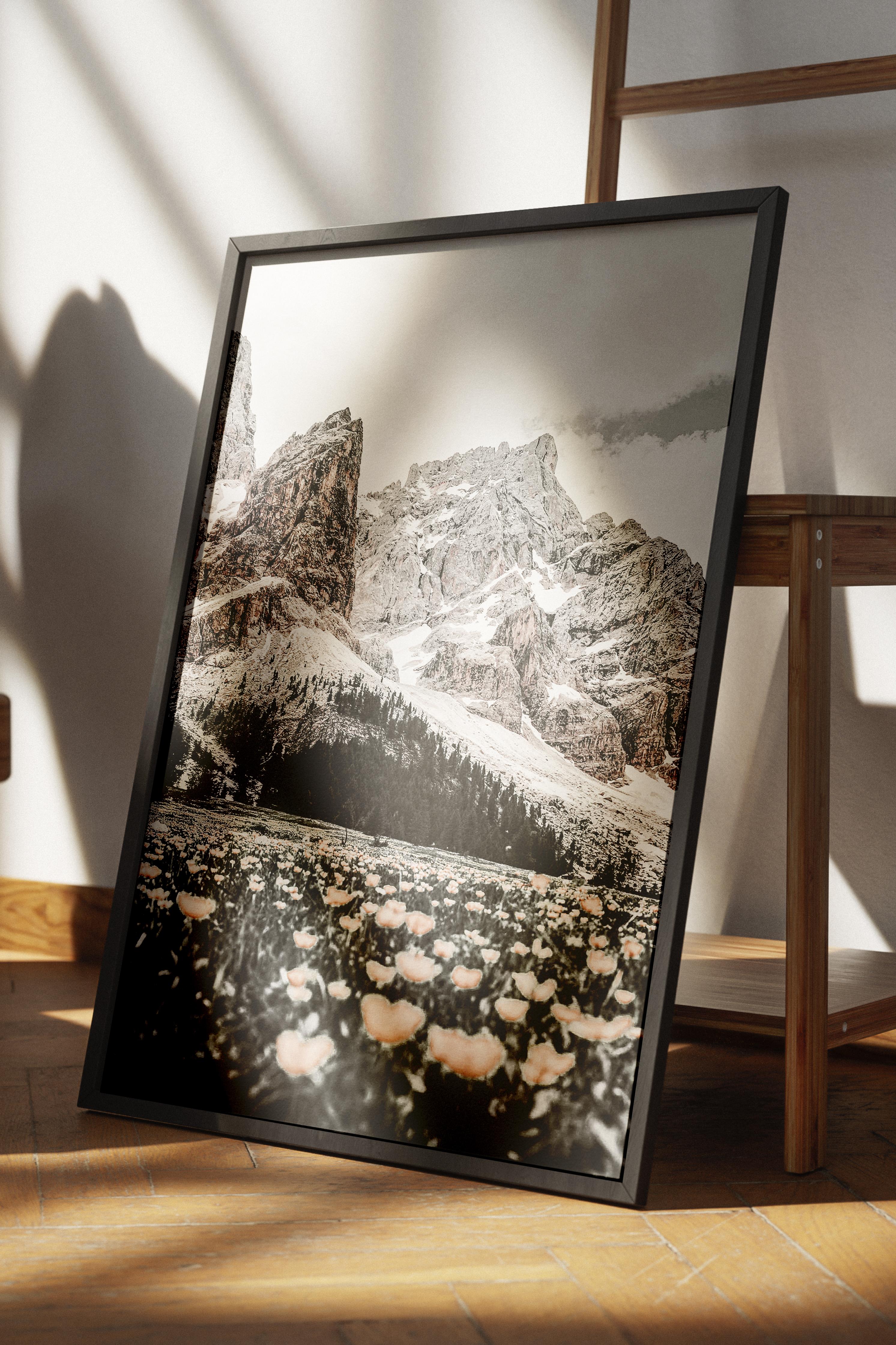 Rustic Çerçevesiz Poster, İskandinav Beyaz Poster, NO:384 Dağ Manzarası Fotoğraf, Dikey