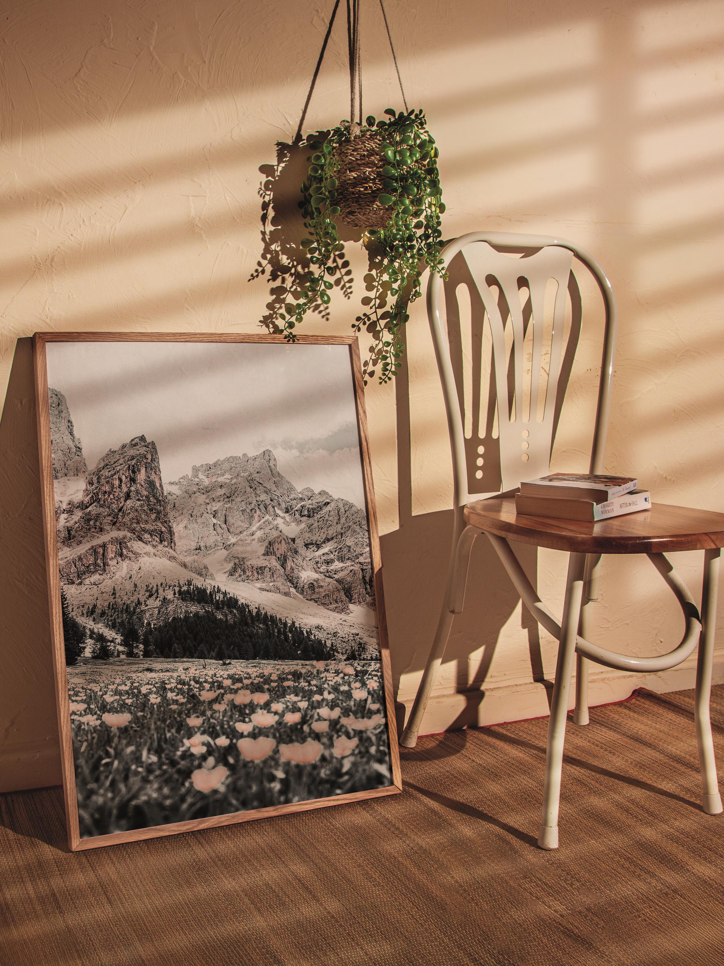 Rustic Çerçevesiz Poster, İskandinav Beyaz Poster, NO:384 Dağ Manzarası Fotoğraf, Dikey