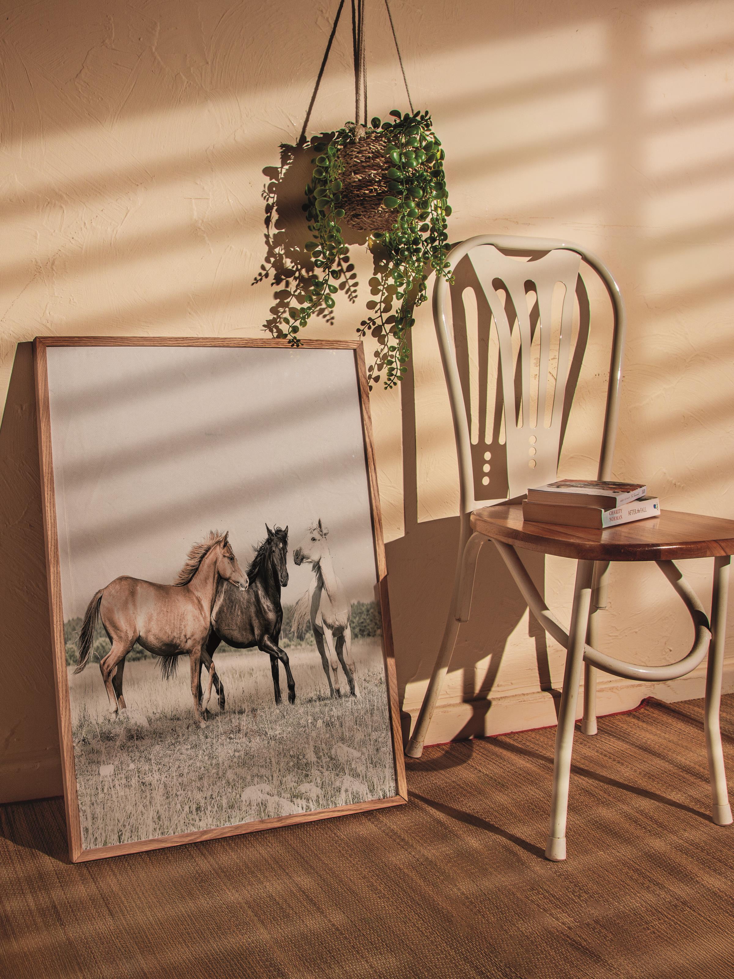 Rustic Çerçevesiz Poster, İskandinav Beyaz Poster, NO:392 Atlar Fotoğraf