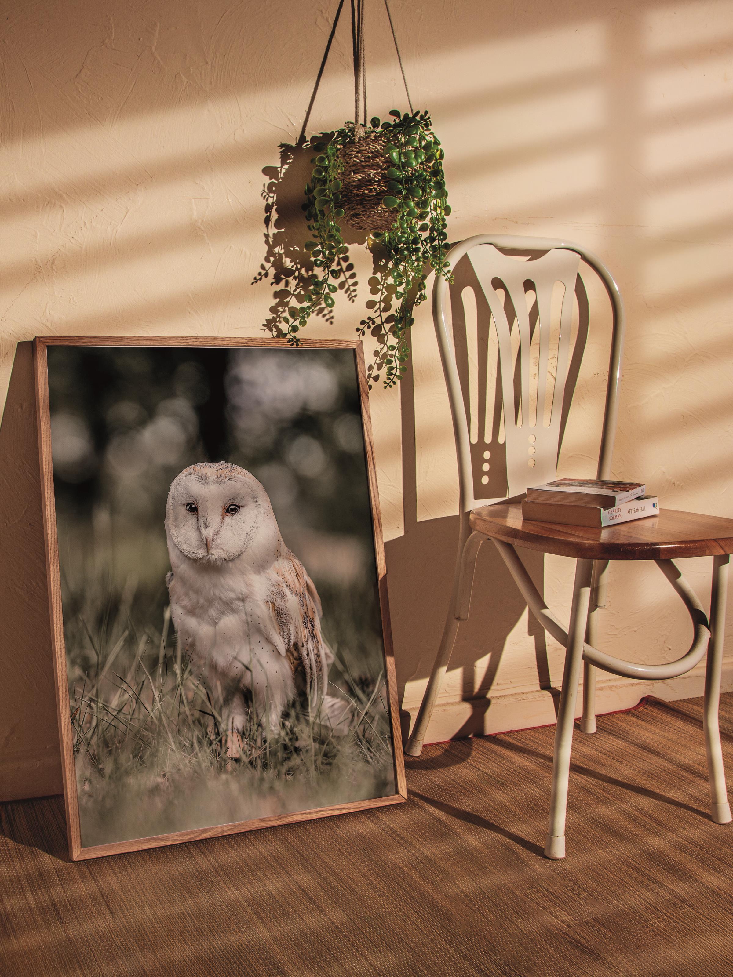 Rustic Çerçevesiz Poster, İskandinav Beyaz Poster, NO:393 Baykuş Fotoğraf