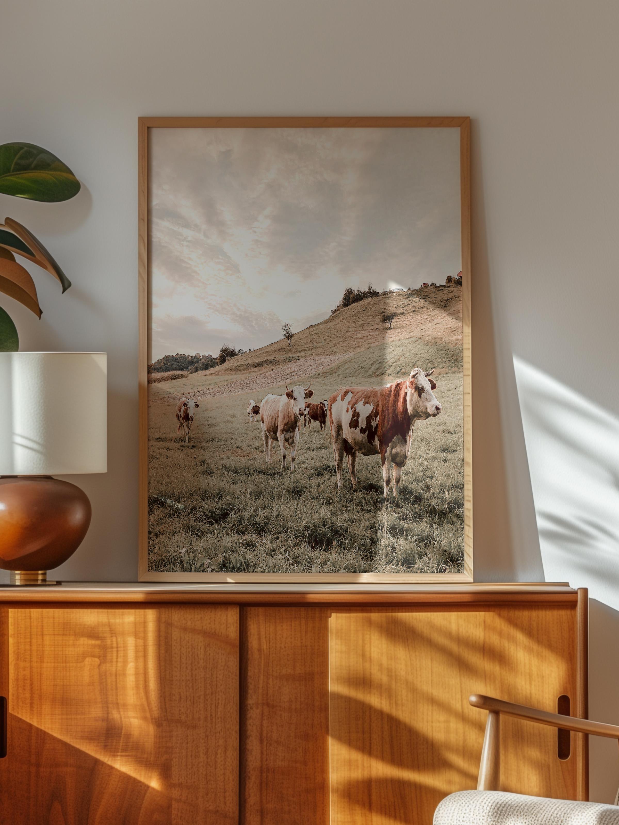 Rustic Çerçevesiz Poster, İskandinav Beyaz Poster, NO:396 İnekler Fotoğraf