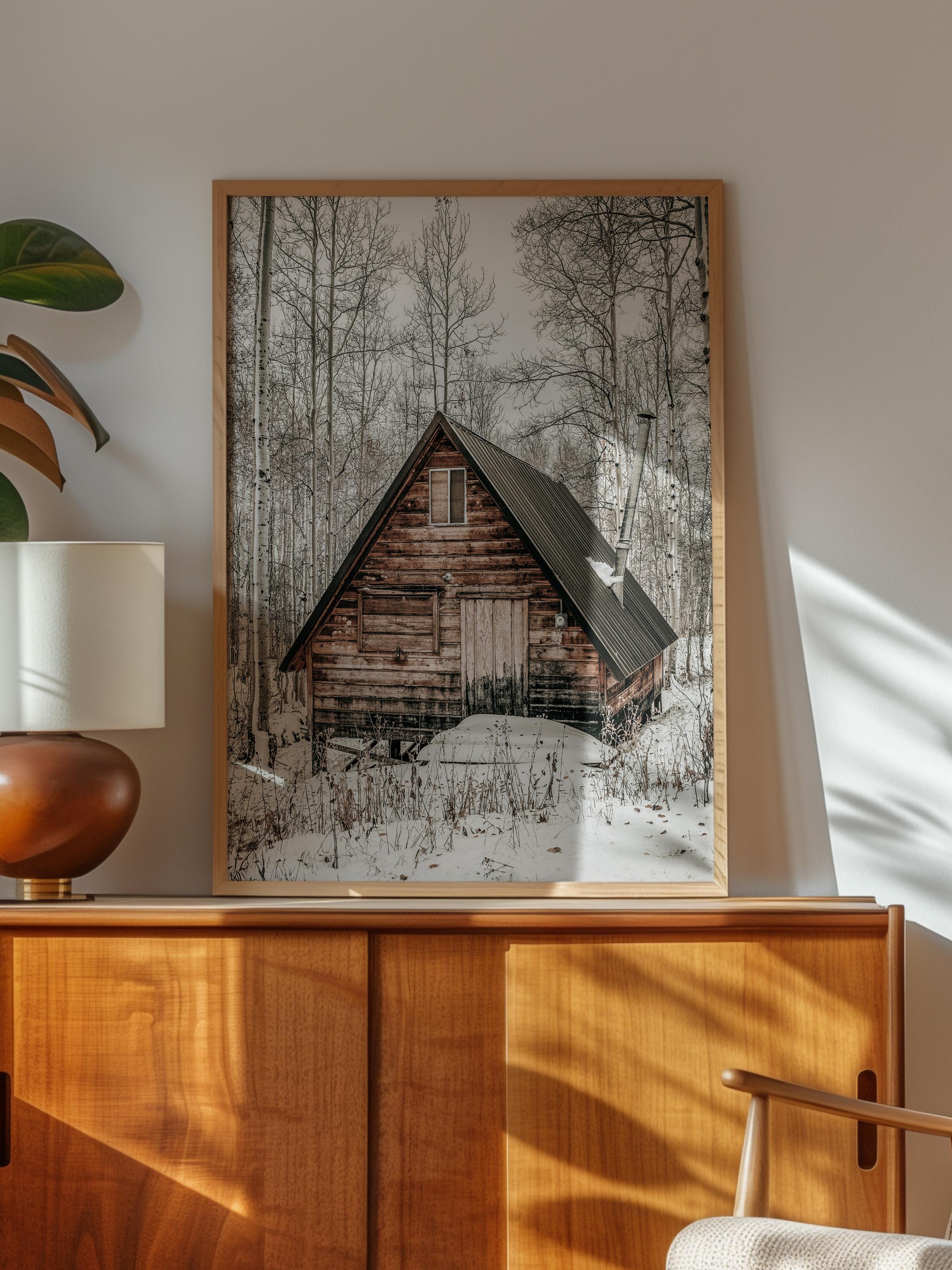 Rustic Çerçevesiz Poster, İskandinav Beyaz Poster, NO:415 Kulübe Fotoğraf