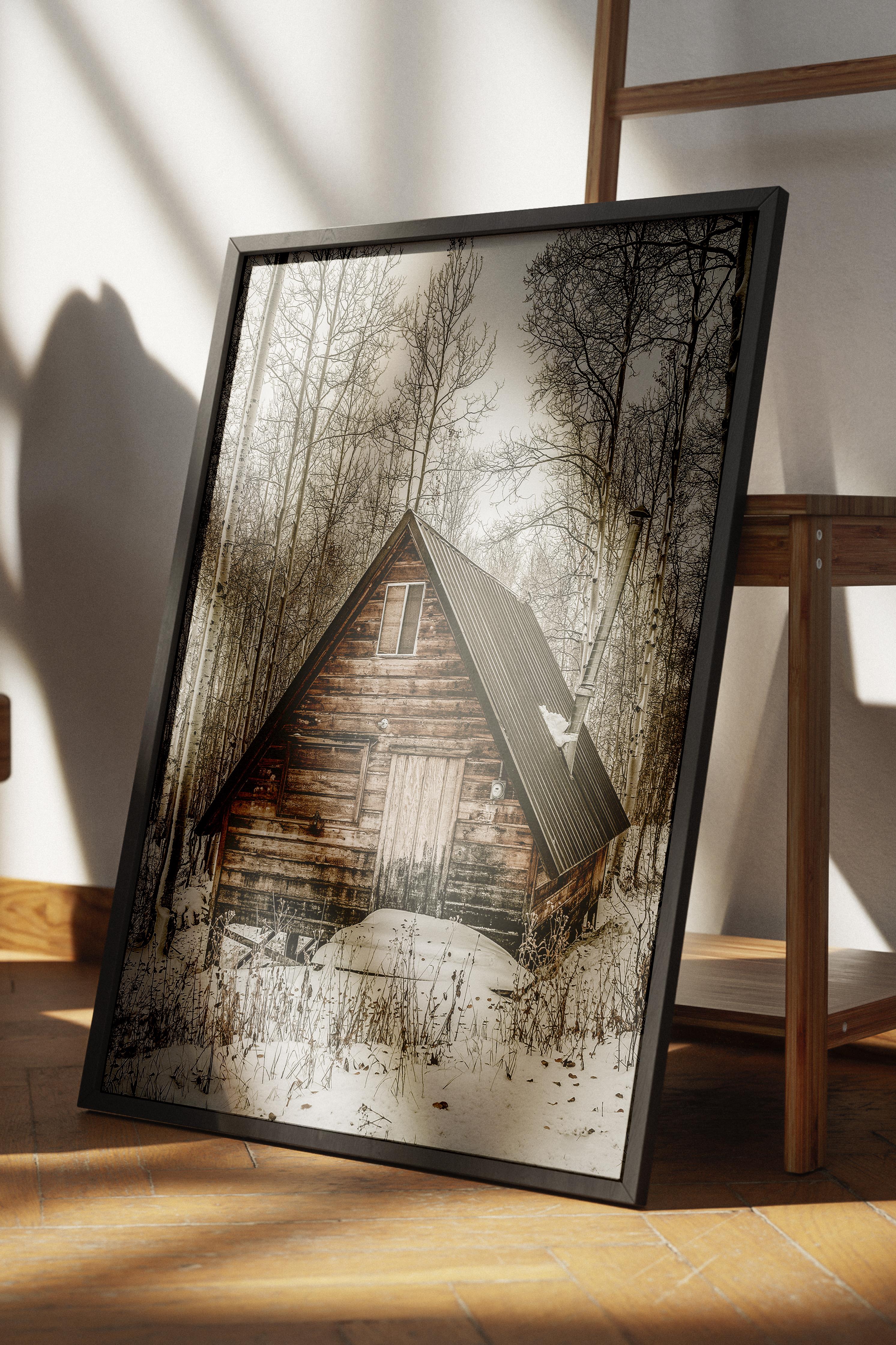 Rustic Çerçevesiz Poster, İskandinav Beyaz Poster, NO:415 Kulübe Fotoğraf