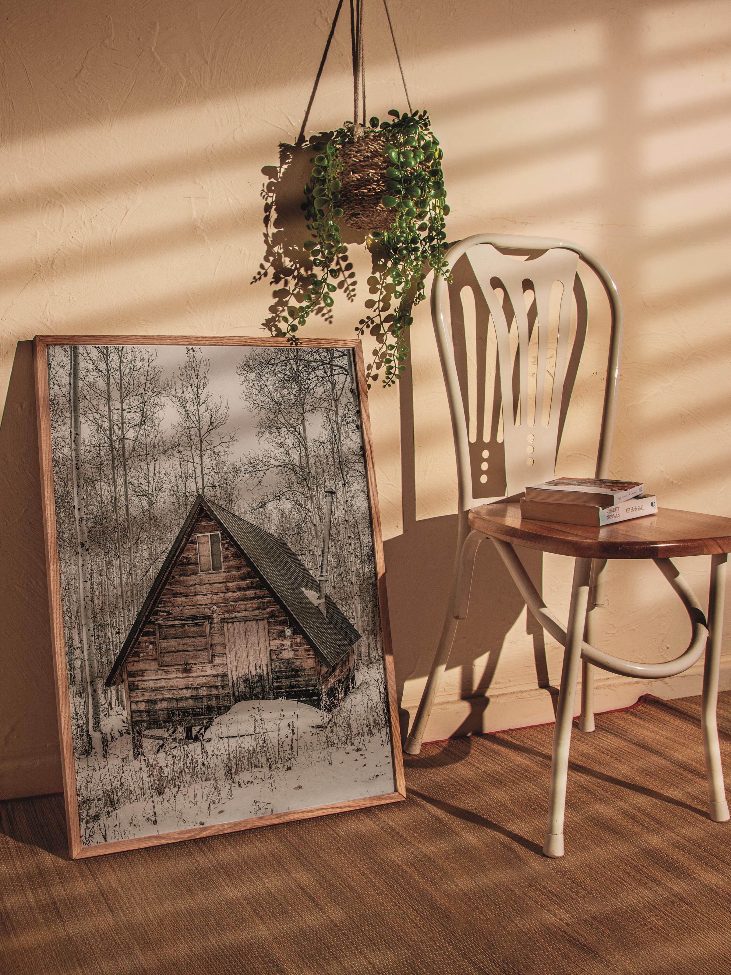 Rustic Çerçevesiz Poster, İskandinav Beyaz Poster, NO:415 Kulübe Fotoğraf