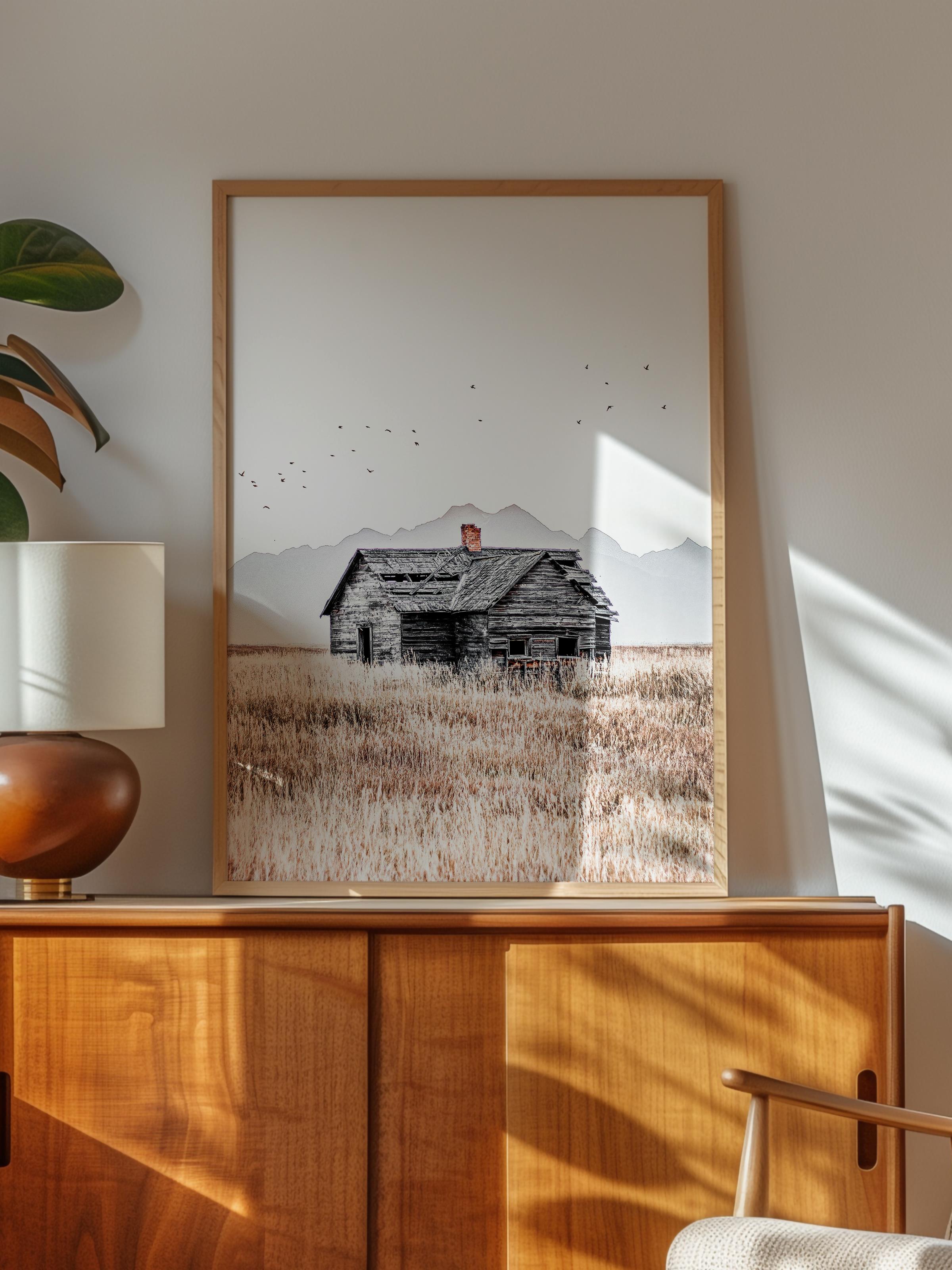 Rustic Çerçevesiz Poster, İskandinav Beyaz Poster, NO:488 Çiftlik Fotoğraf