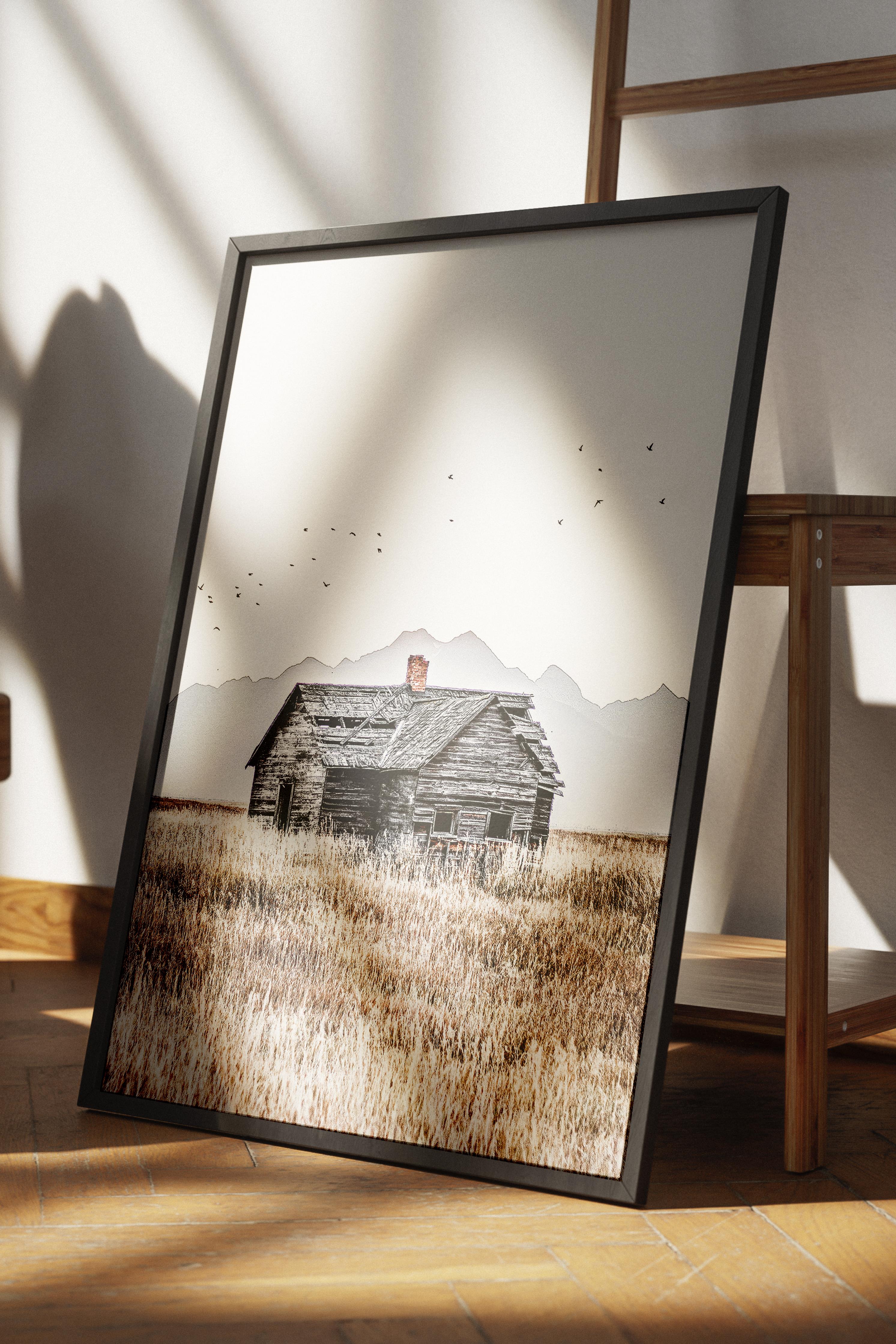 Rustic Çerçevesiz Poster, İskandinav Beyaz Poster, NO:488 Çiftlik Fotoğraf