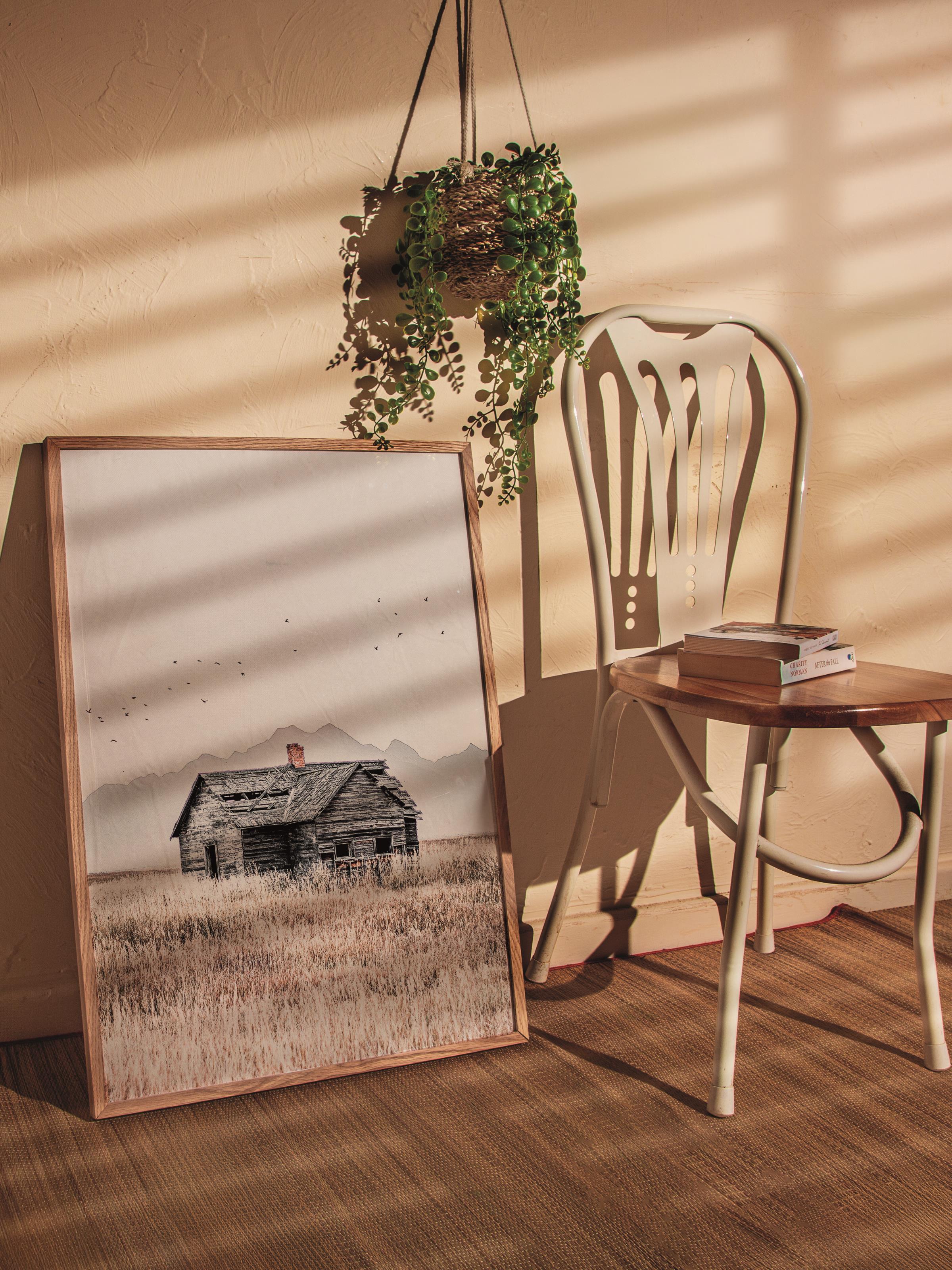 Rustic Çerçevesiz Poster, İskandinav Beyaz Poster, NO:488 Çiftlik Fotoğraf