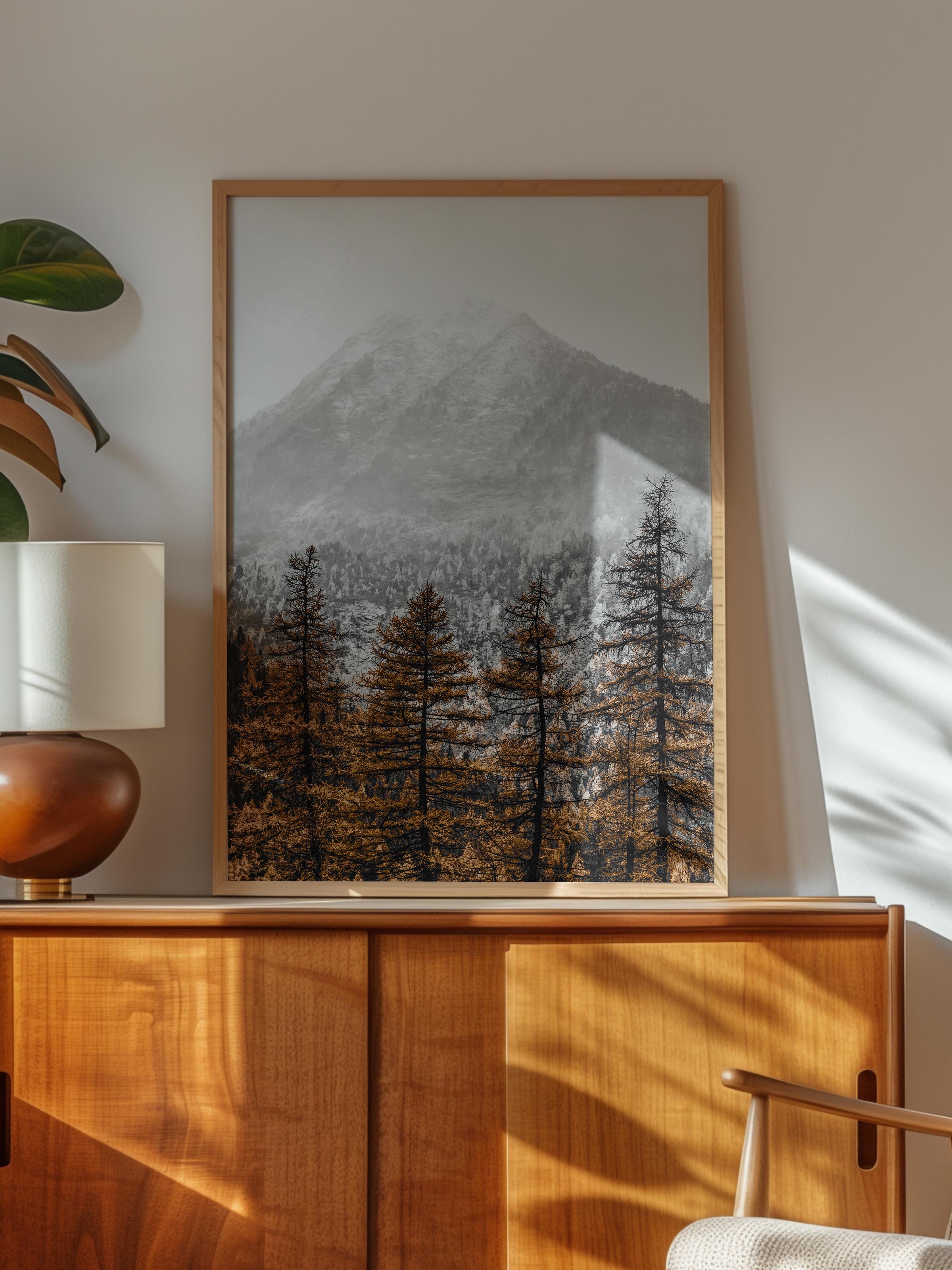 Rustic Çerçevesiz Poster, İskandinav Beyaz Poster, NO:7 Kış Dağı ve Ağaçlar Fotoğraf, Dikey