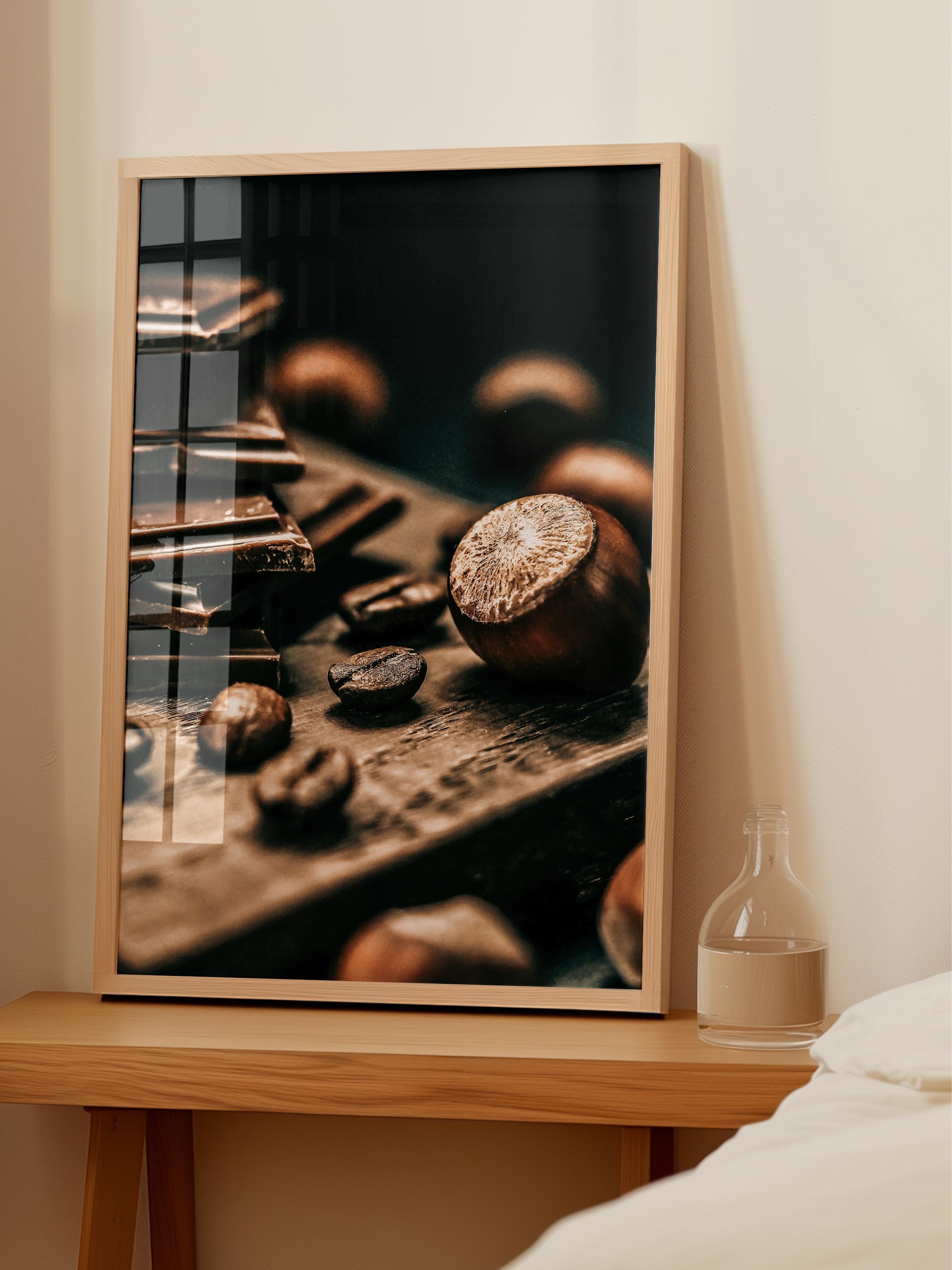 Rustic Çerçevesiz Poster, İskandinav Kahverengi Poster, NO:1 Çikolata ve Fındık Fotoğraf, Dikey