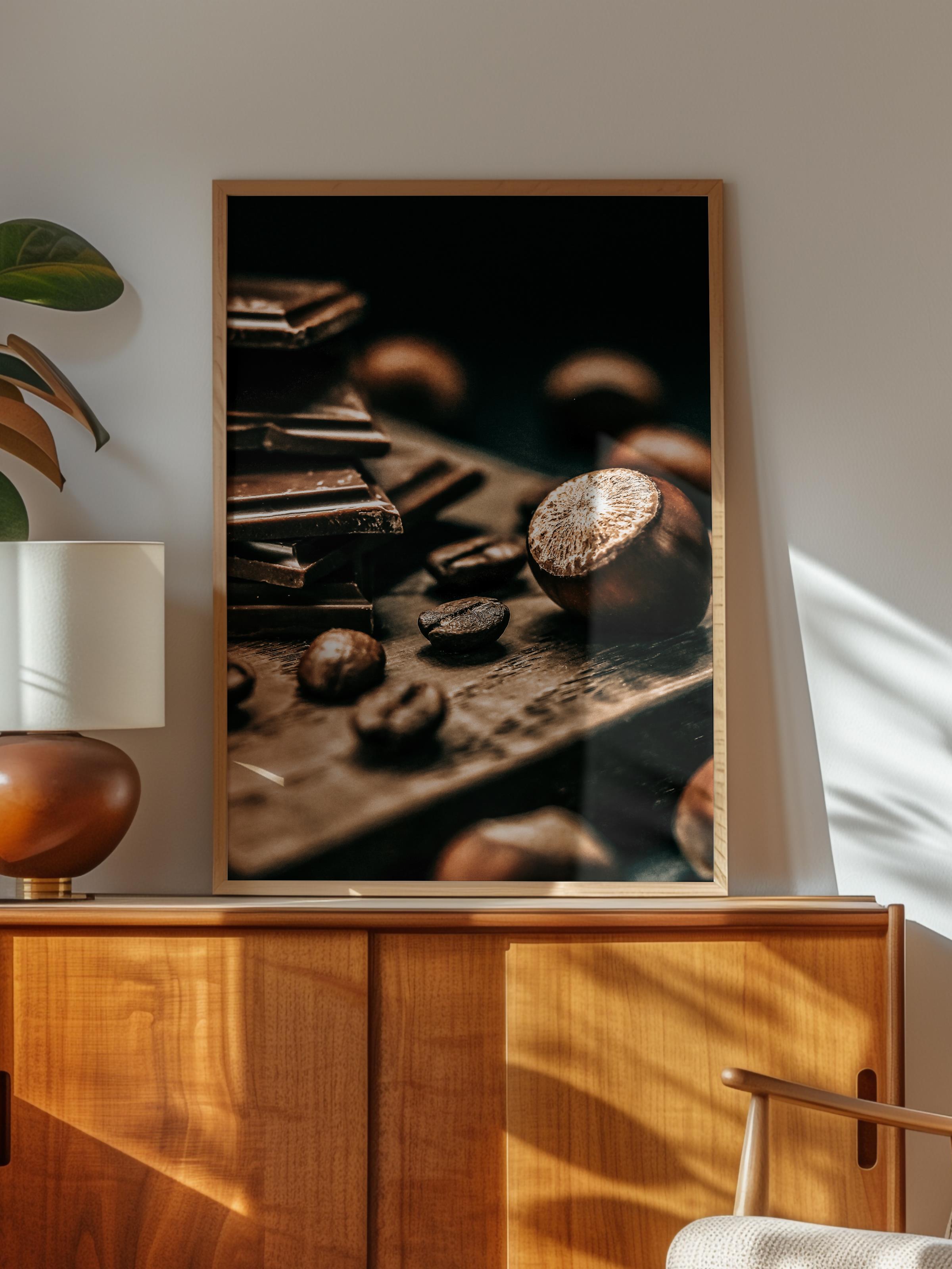 Rustic Çerçevesiz Poster, İskandinav Kahverengi Poster, NO:1 Çikolata ve Fındık Fotoğraf, Dikey