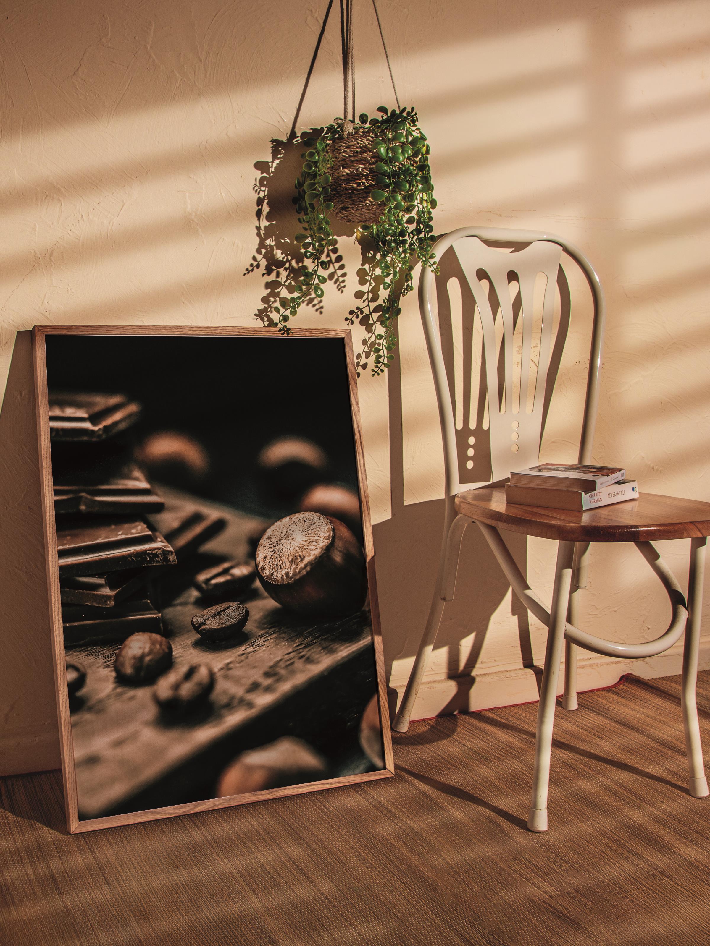Rustic Çerçevesiz Poster, İskandinav Kahverengi Poster, NO:1 Çikolata ve Fındık Fotoğraf, Dikey