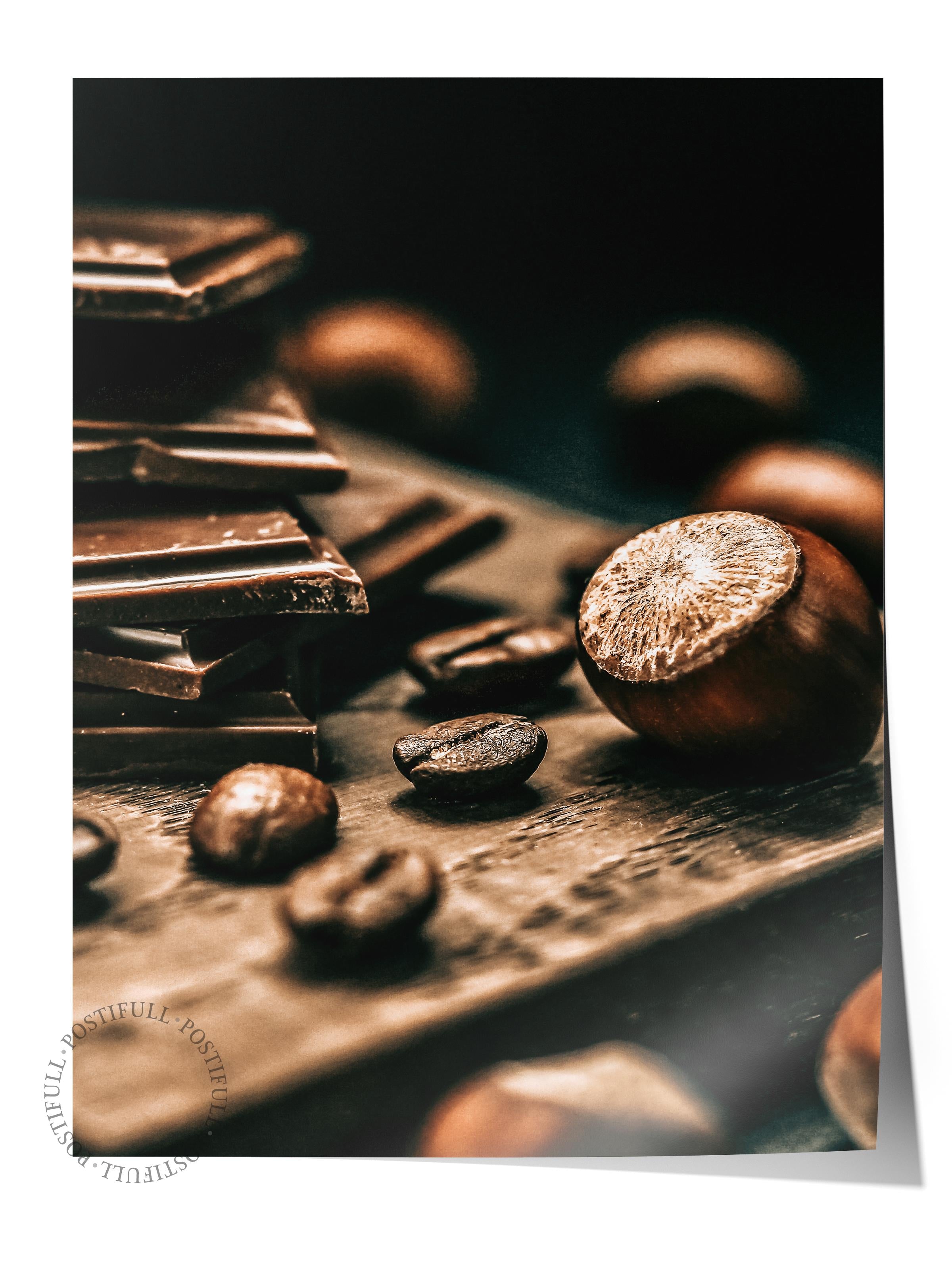 Rustic Çerçevesiz Poster, İskandinav Kahverengi Poster, NO:1 Çikolata ve Fındık Fotoğraf, Dikey