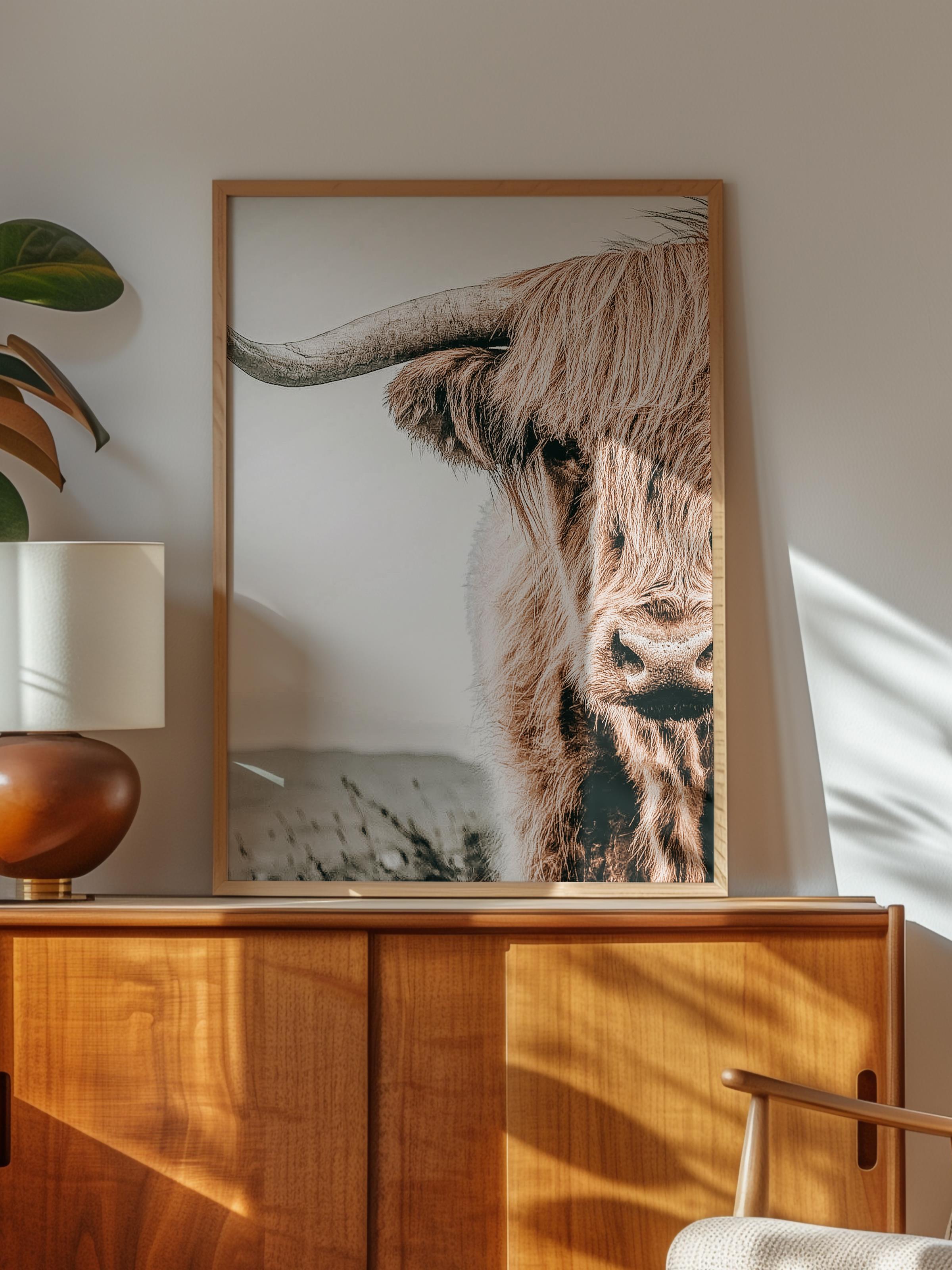 Rustic Çerçevesiz Poster, İskandinav Kahverengi Poster, NO:100 Büyükbaş Hayvan Fotoğraf, Dikey