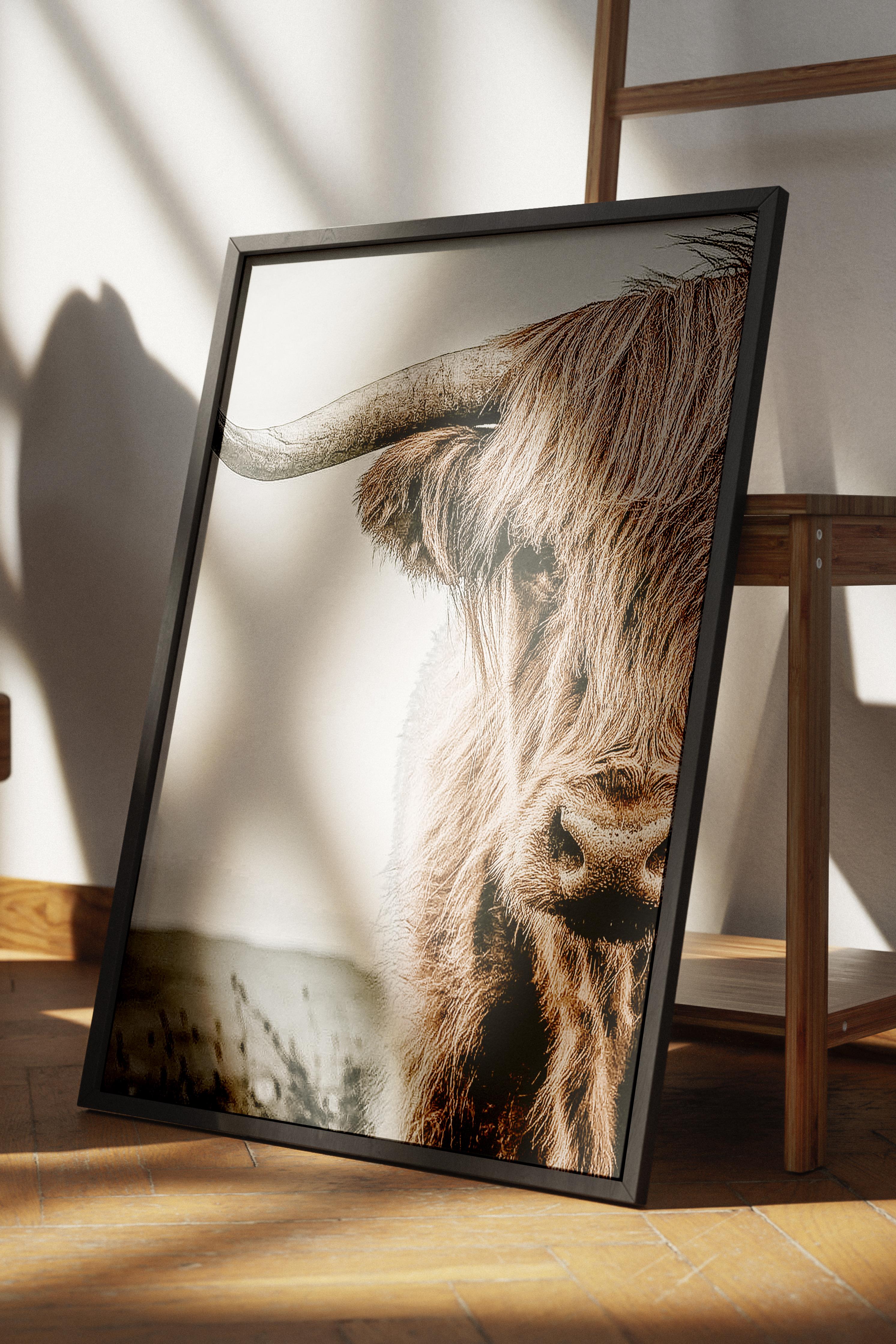 Rustic Çerçevesiz Poster, İskandinav Kahverengi Poster, NO:100 Büyükbaş Hayvan Fotoğraf, Dikey