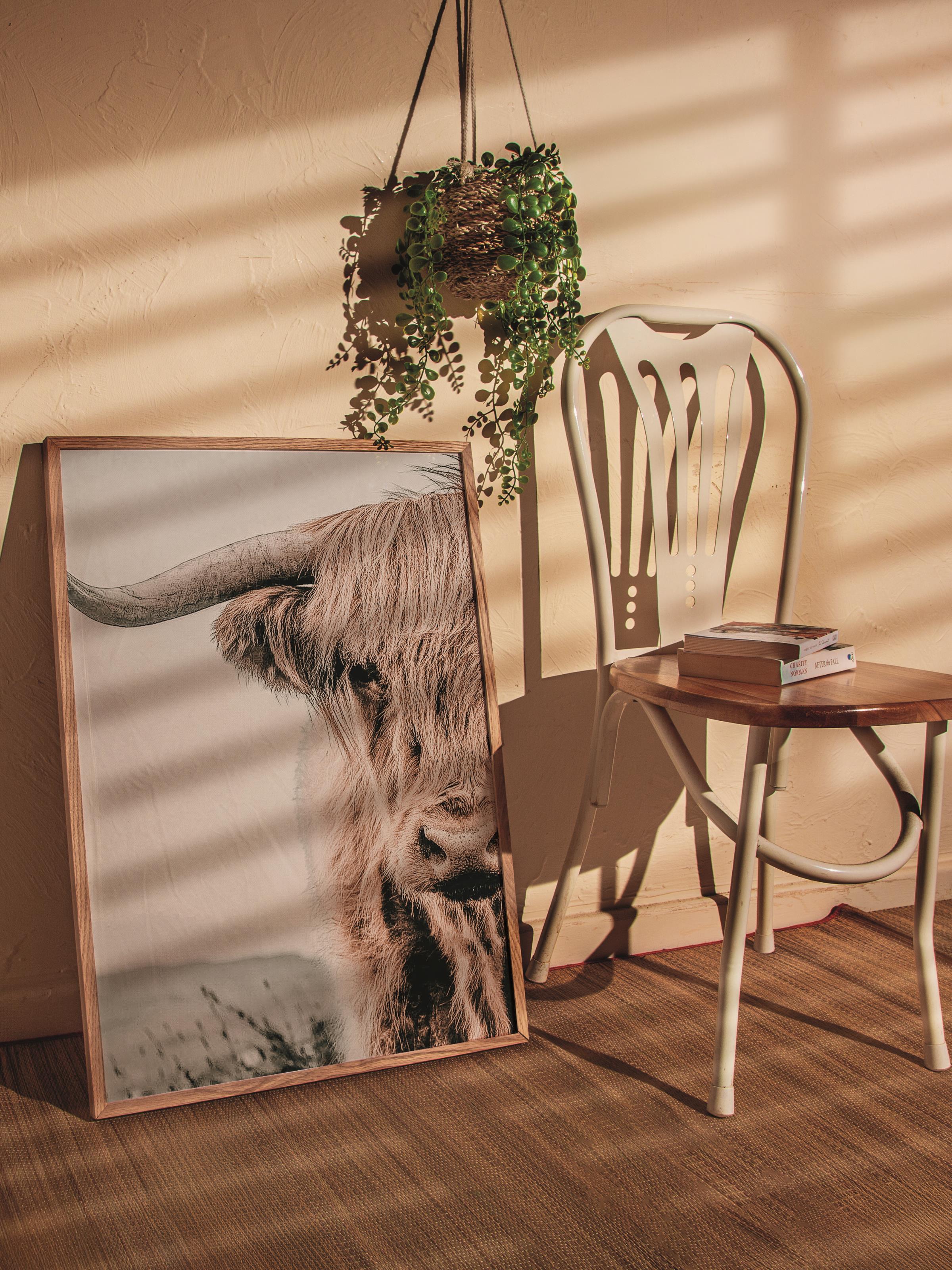 Rustic Çerçevesiz Poster, İskandinav Kahverengi Poster, NO:100 Büyükbaş Hayvan Fotoğraf, Dikey