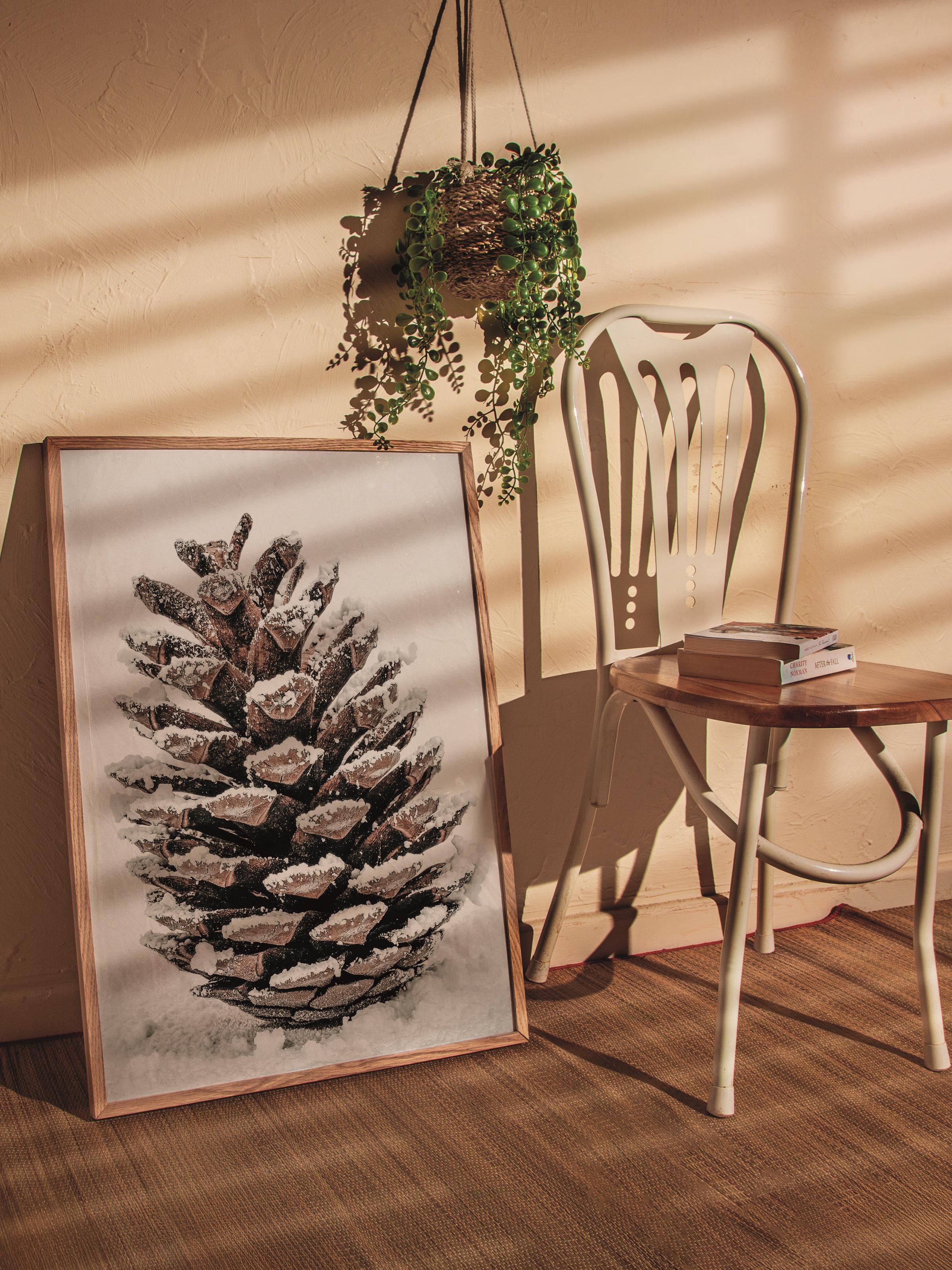 Rustic Çerçevesiz Poster, İskandinav Kahverengi Poster, NO:102 Çam Kozalağı Fotoğraf, Dikey