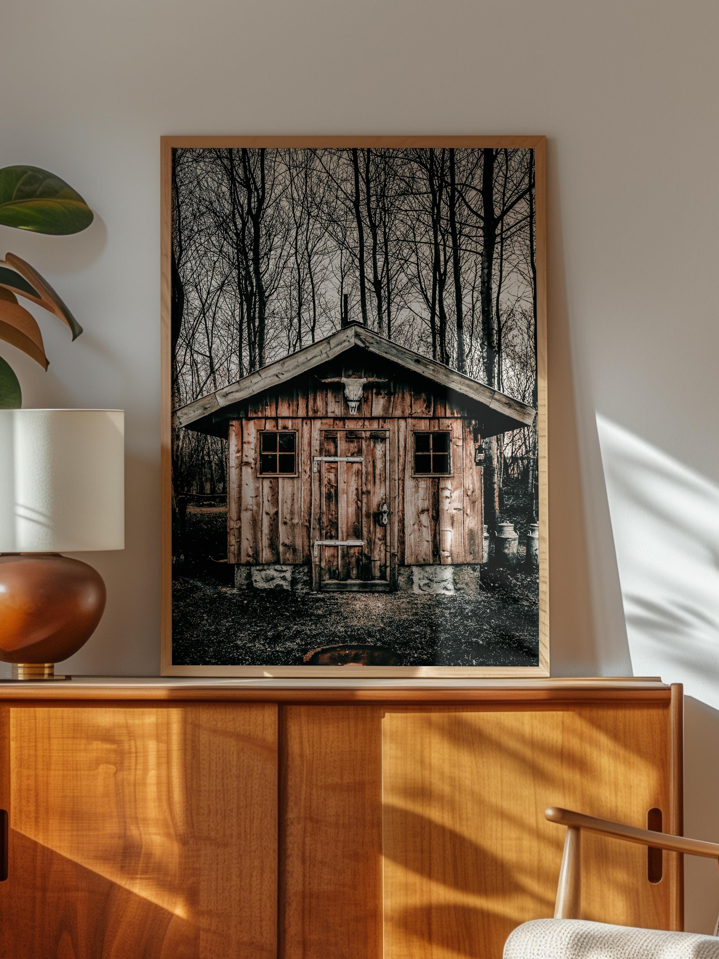 Rustic Çerçevesiz Poster, İskandinav Kahverengi Poster, NO:103 Ahşap Kulübe Fotoğraf, Dikey