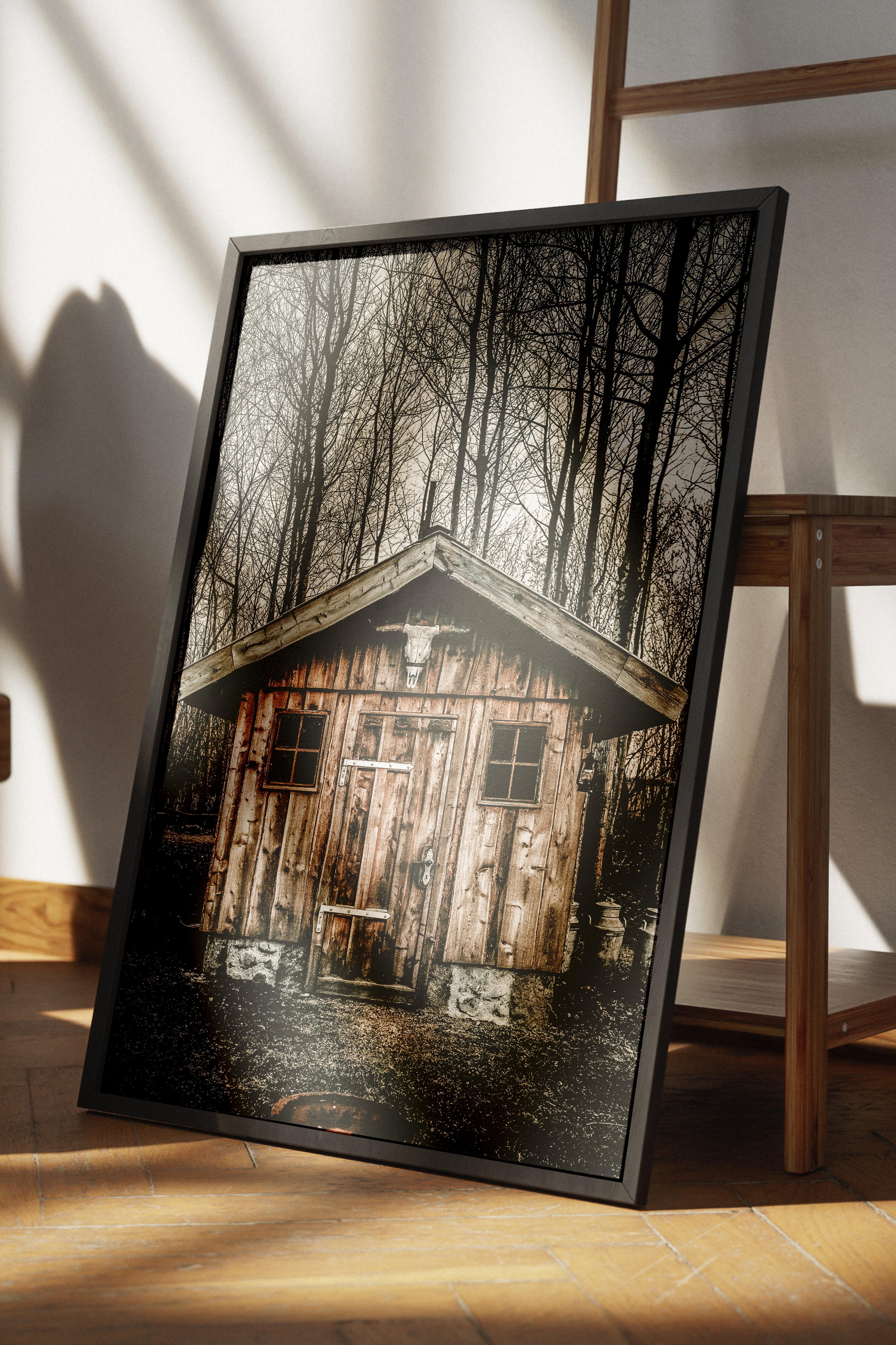 Rustic Çerçevesiz Poster, İskandinav Kahverengi Poster, NO:103 Ahşap Kulübe Fotoğraf, Dikey