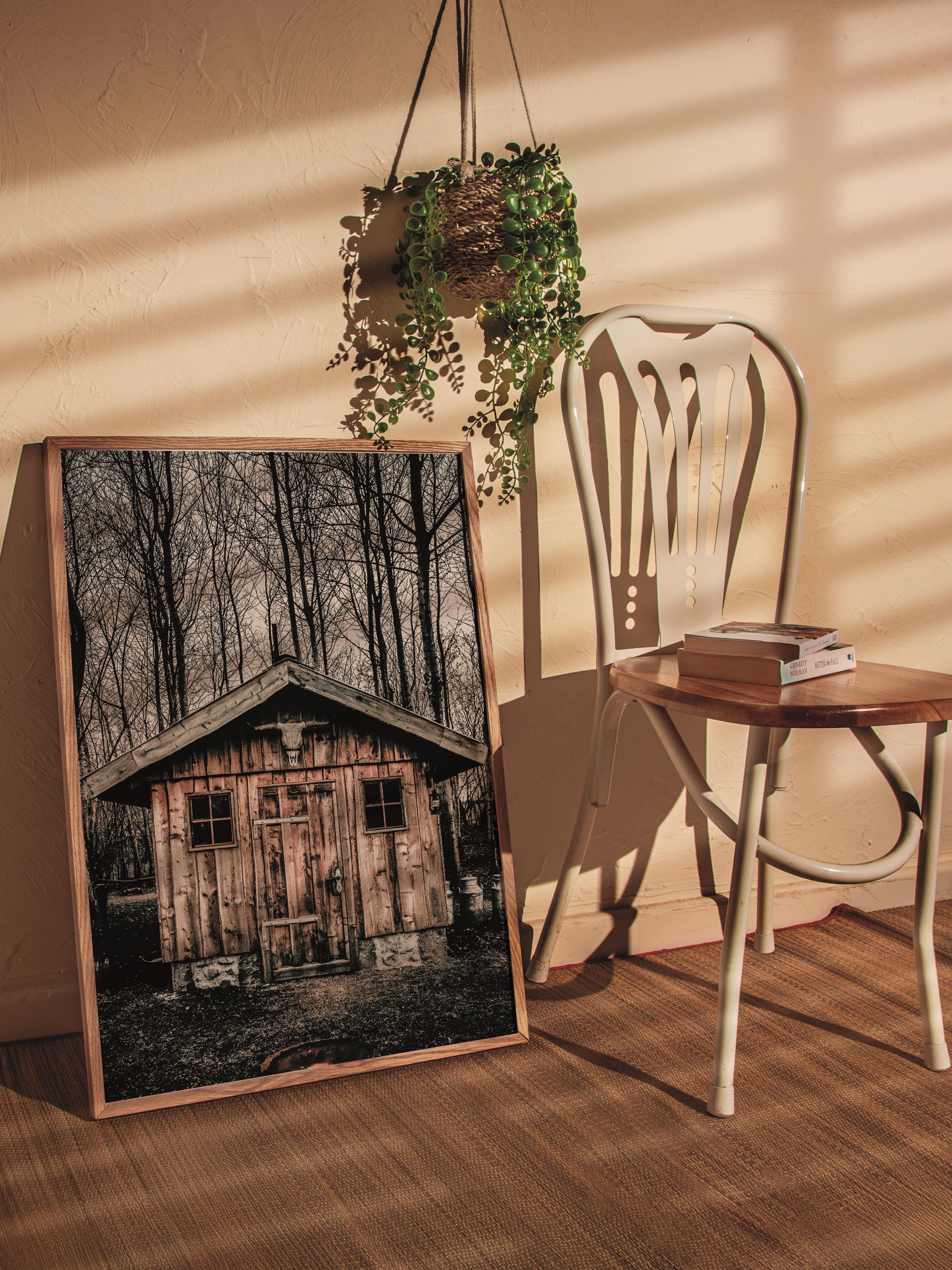 Rustic Çerçevesiz Poster, İskandinav Kahverengi Poster, NO:103 Ahşap Kulübe Fotoğraf, Dikey