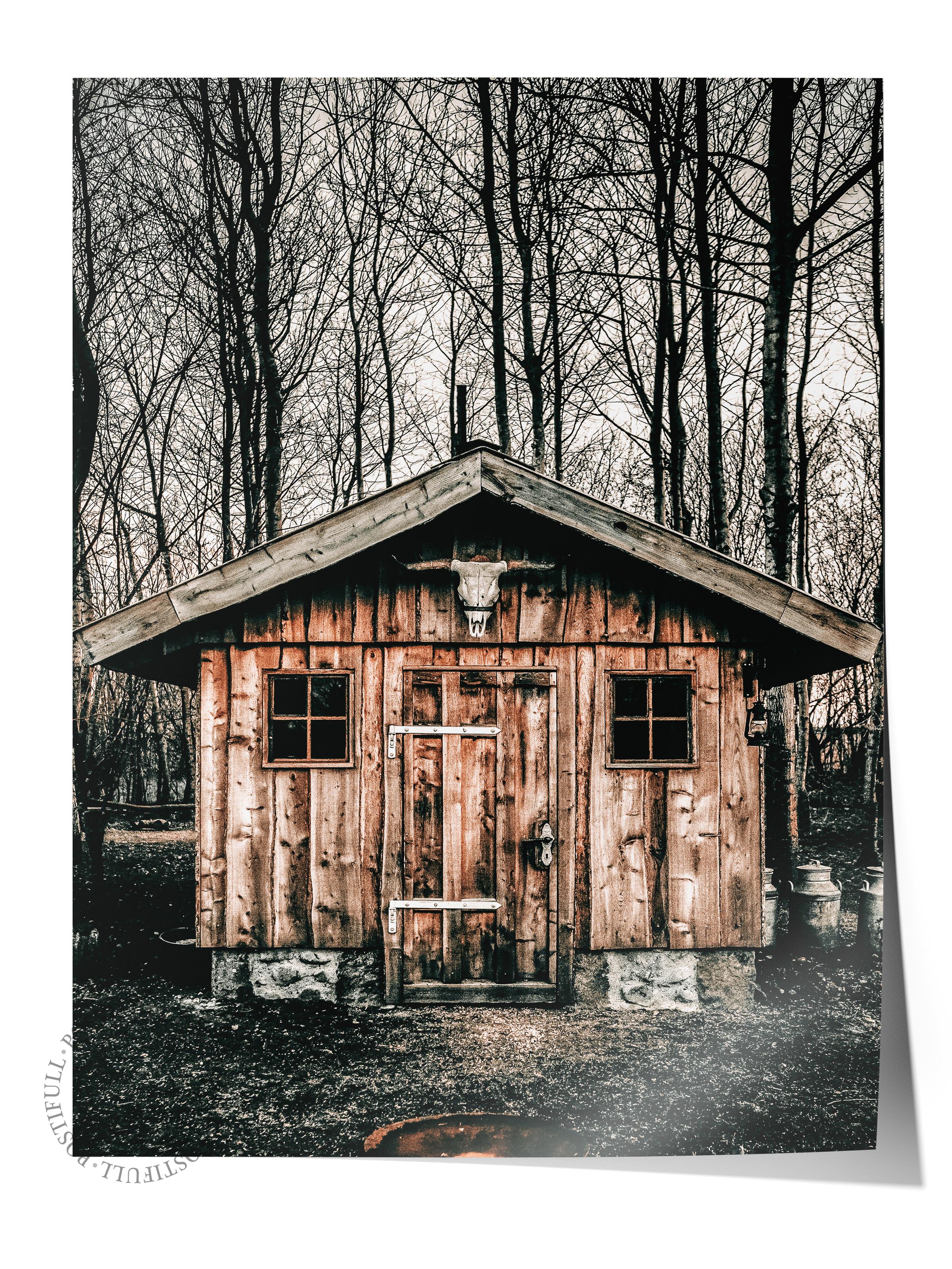 Rustic Çerçevesiz Poster, İskandinav Kahverengi Poster, NO:103 Ahşap Kulübe Fotoğraf, Dikey