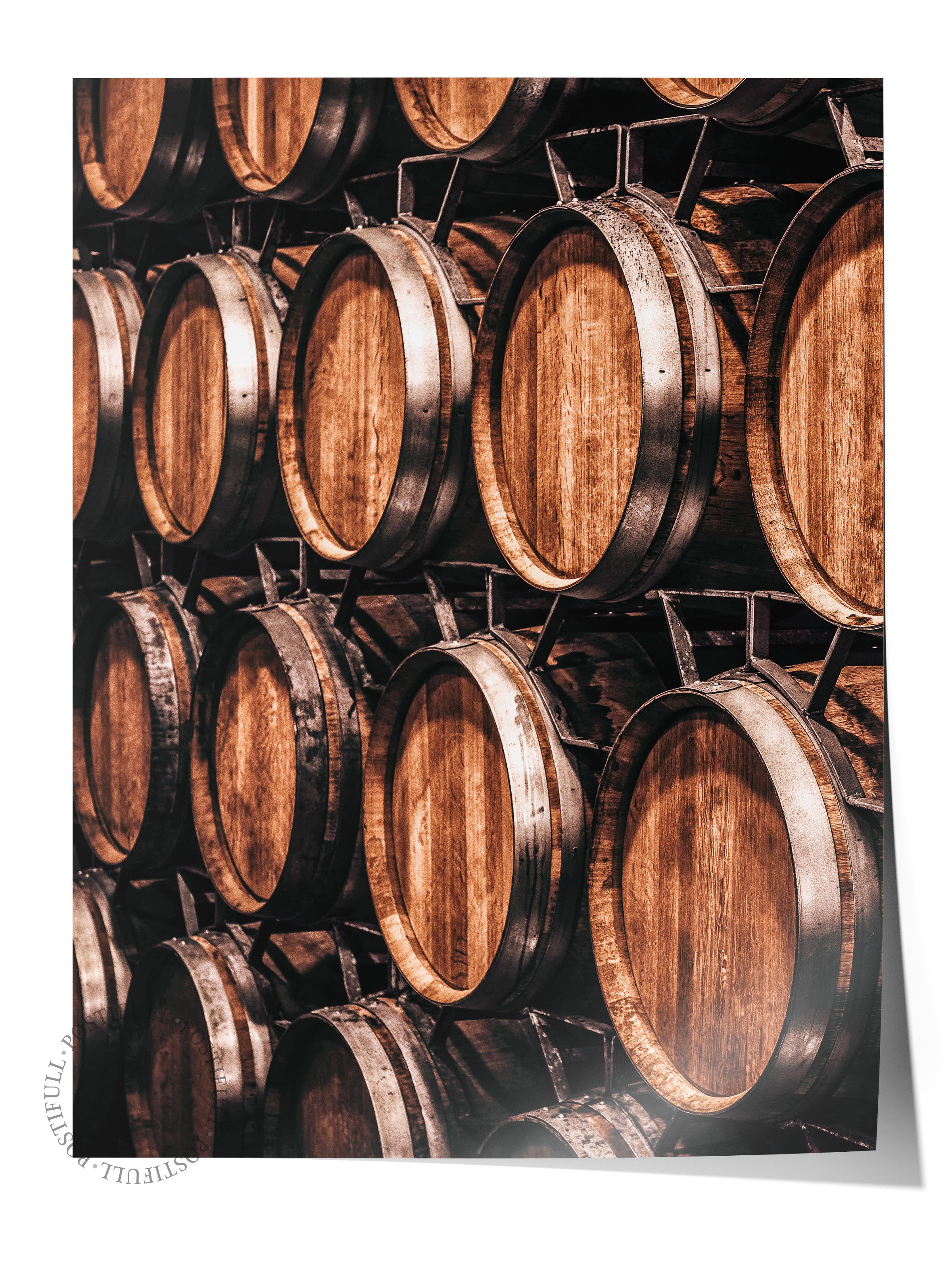 Rustic Çerçevesiz Poster, İskandinav Kahverengi Poster, NO:104 Ahşap Fıçılar Fotoğraf, Dikey