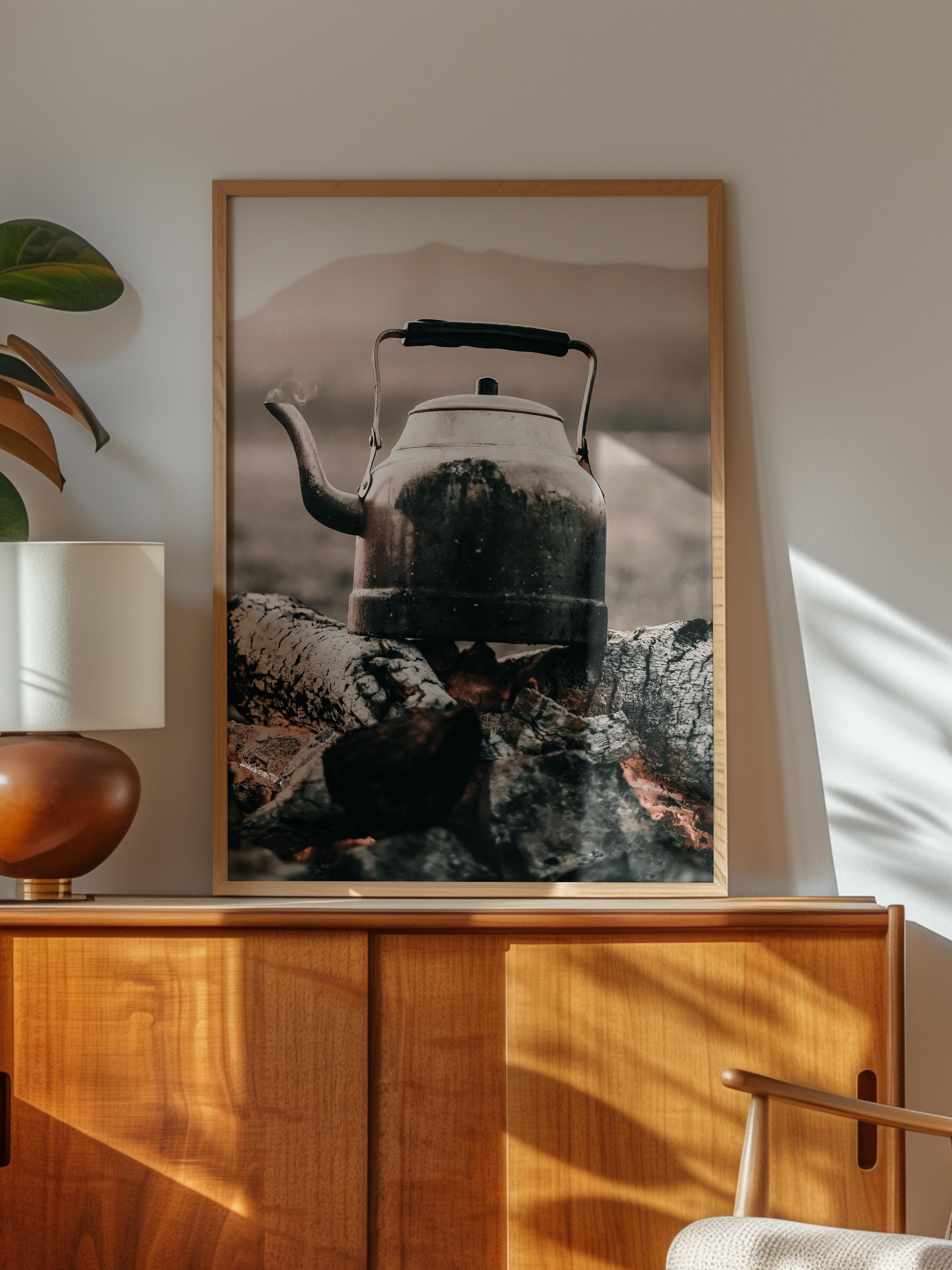 Rustic Çerçevesiz Poster, İskandinav Kahverengi Poster, NO:105 Eski Çaydanlık Fotoğraf, Dikey