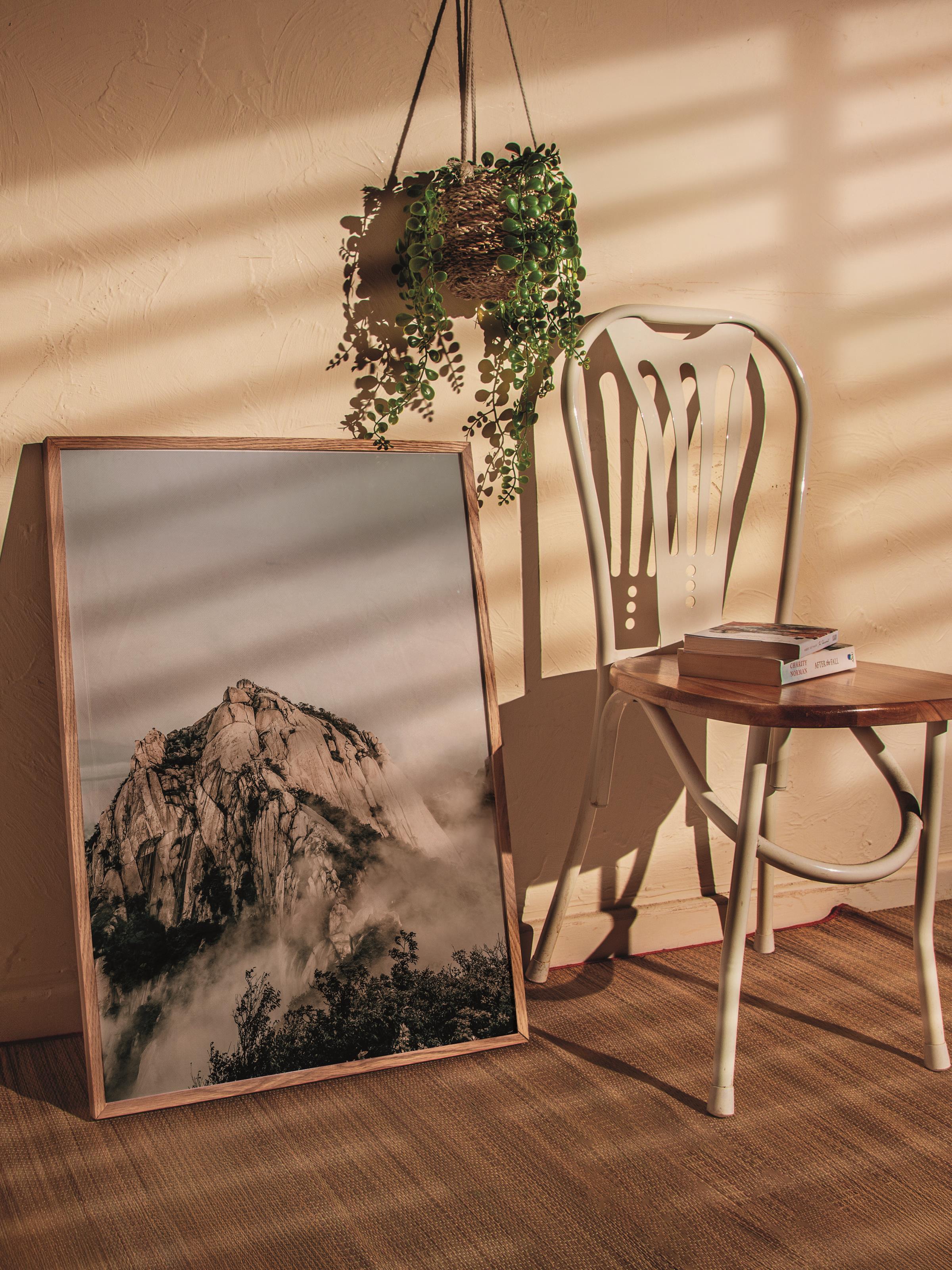 Rustic Çerçevesiz Poster, İskandinav Kahverengi Poster, NO:107 Dağ Manzarası Fotoğraf, Dikey