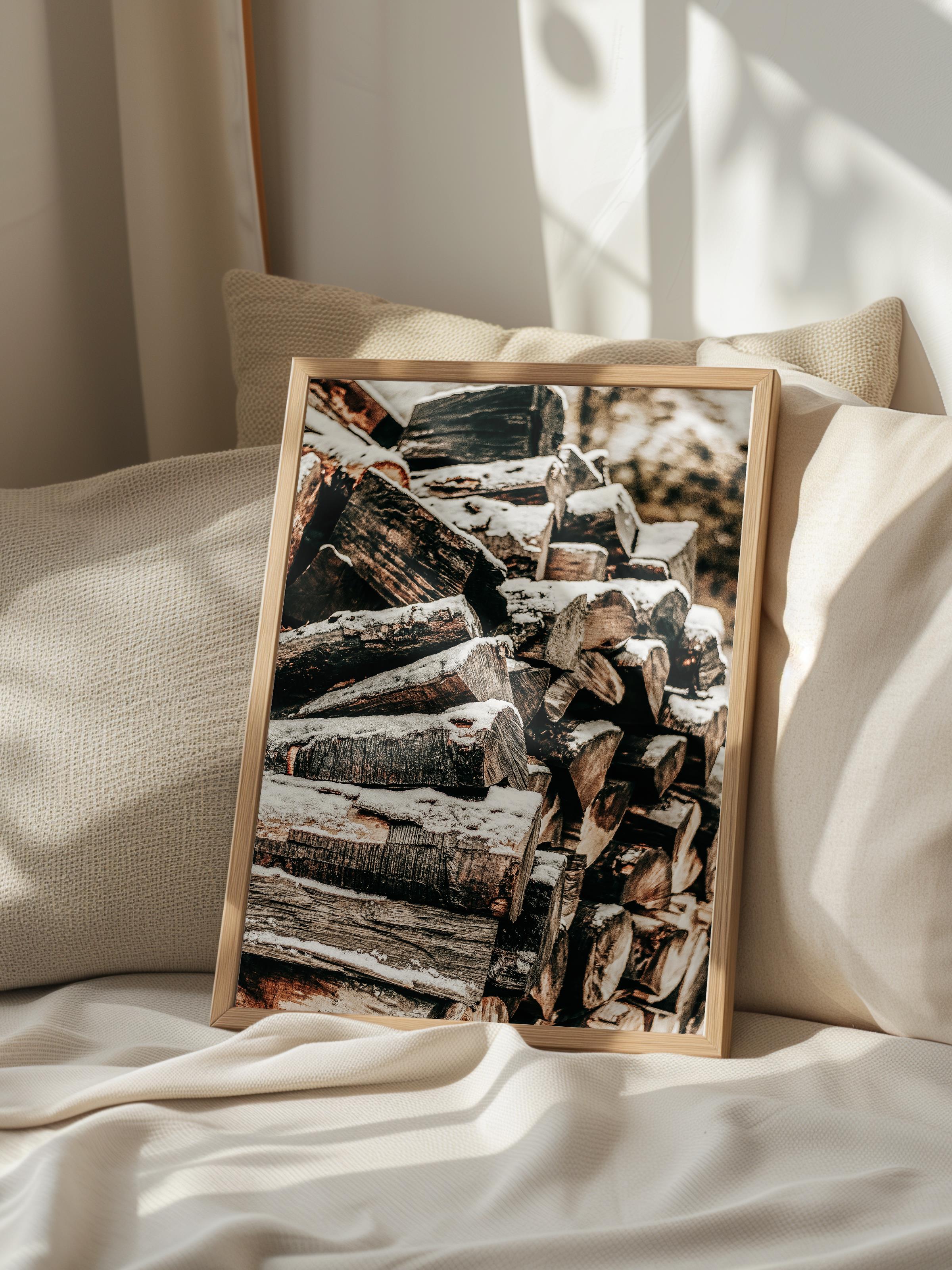 Rustic Çerçevesiz Poster, İskandinav Kahverengi Poster, NO:109 Odun Yığını Fotoğraf, Dikey