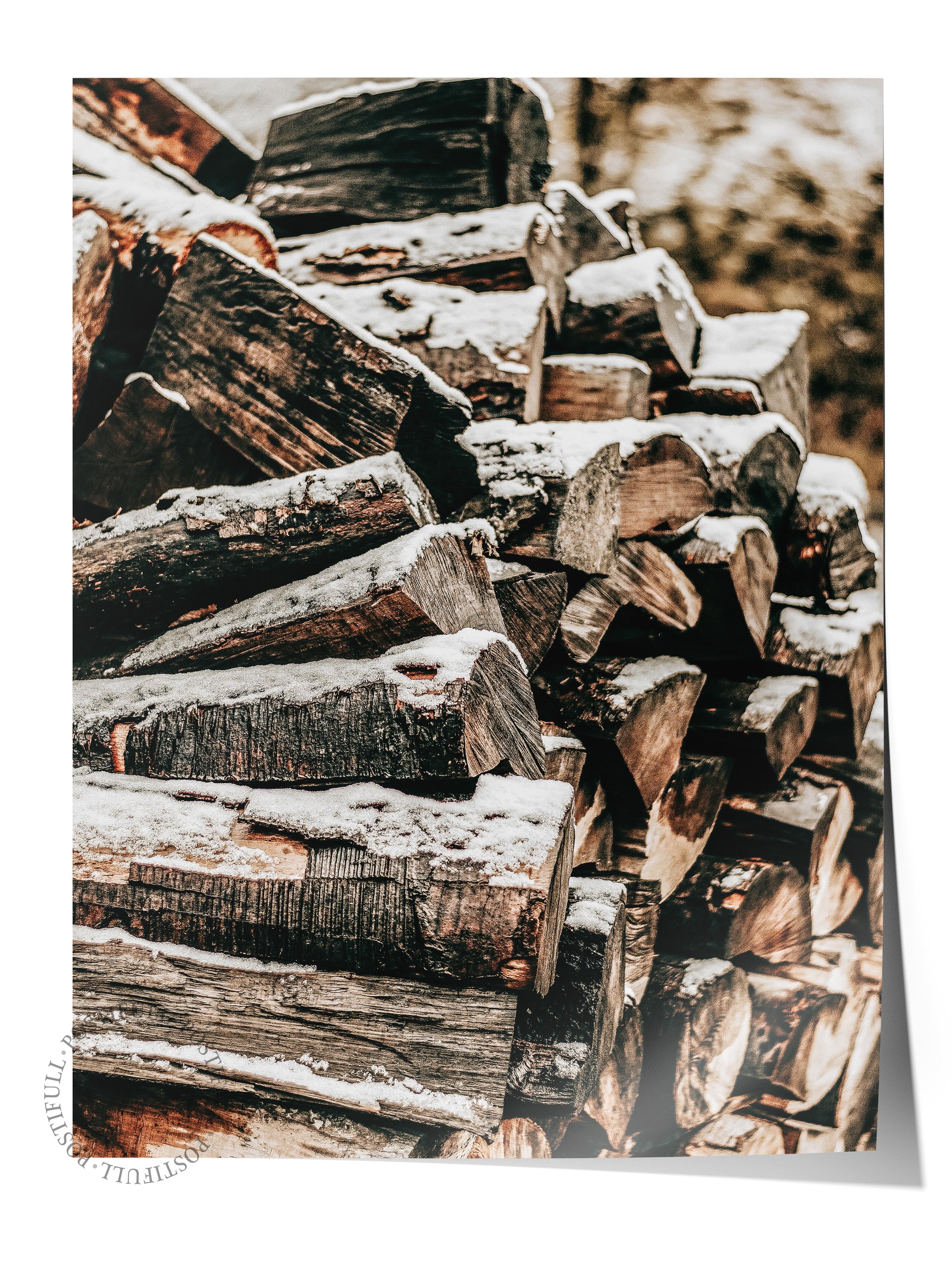 Rustic Çerçevesiz Poster, İskandinav Kahverengi Poster, NO:109 Odun Yığını Fotoğraf, Dikey