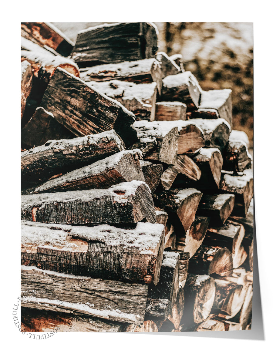 Kar Kaplı Odunlar Rustic Çerçevesiz Poster
