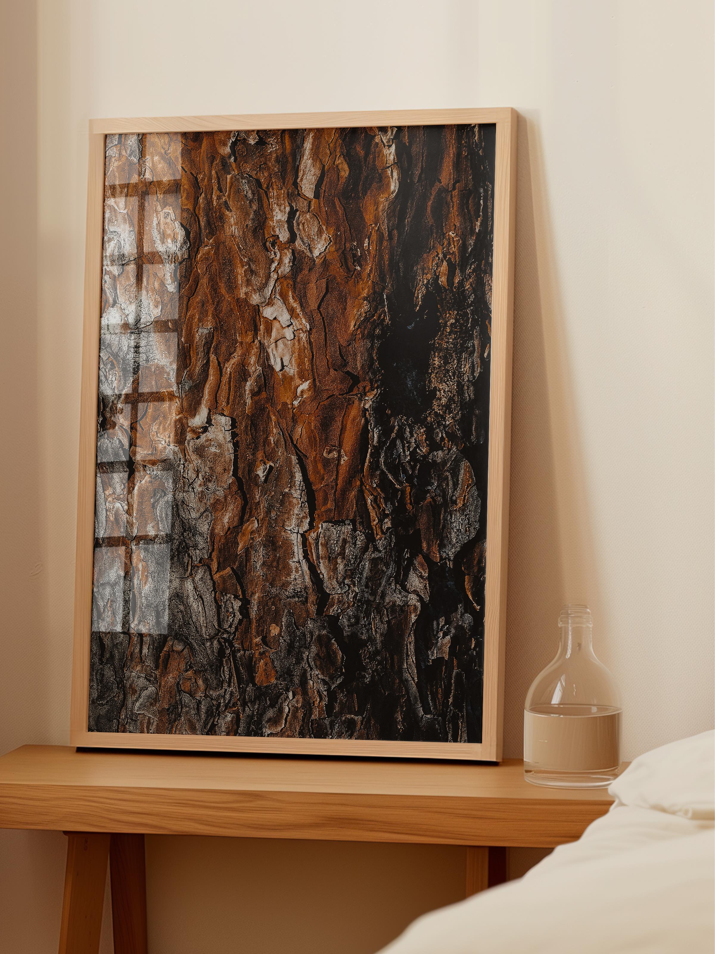 Rustic Çerçevesiz Poster, İskandinav Kahverengi Poster, NO:11 Ağaç Kabuğu Detayı Fotoğraf, Dikey