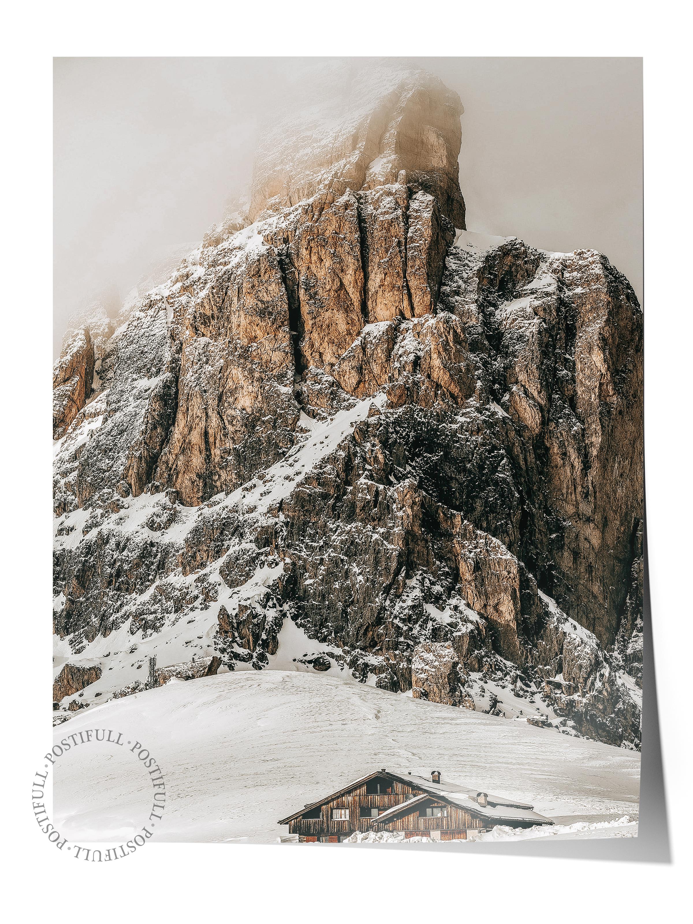 Rustic Çerçevesiz Poster, İskandinav Kahverengi Poster, NO:110 Karla Kaplı Dağ Fotoğraf, Dikey