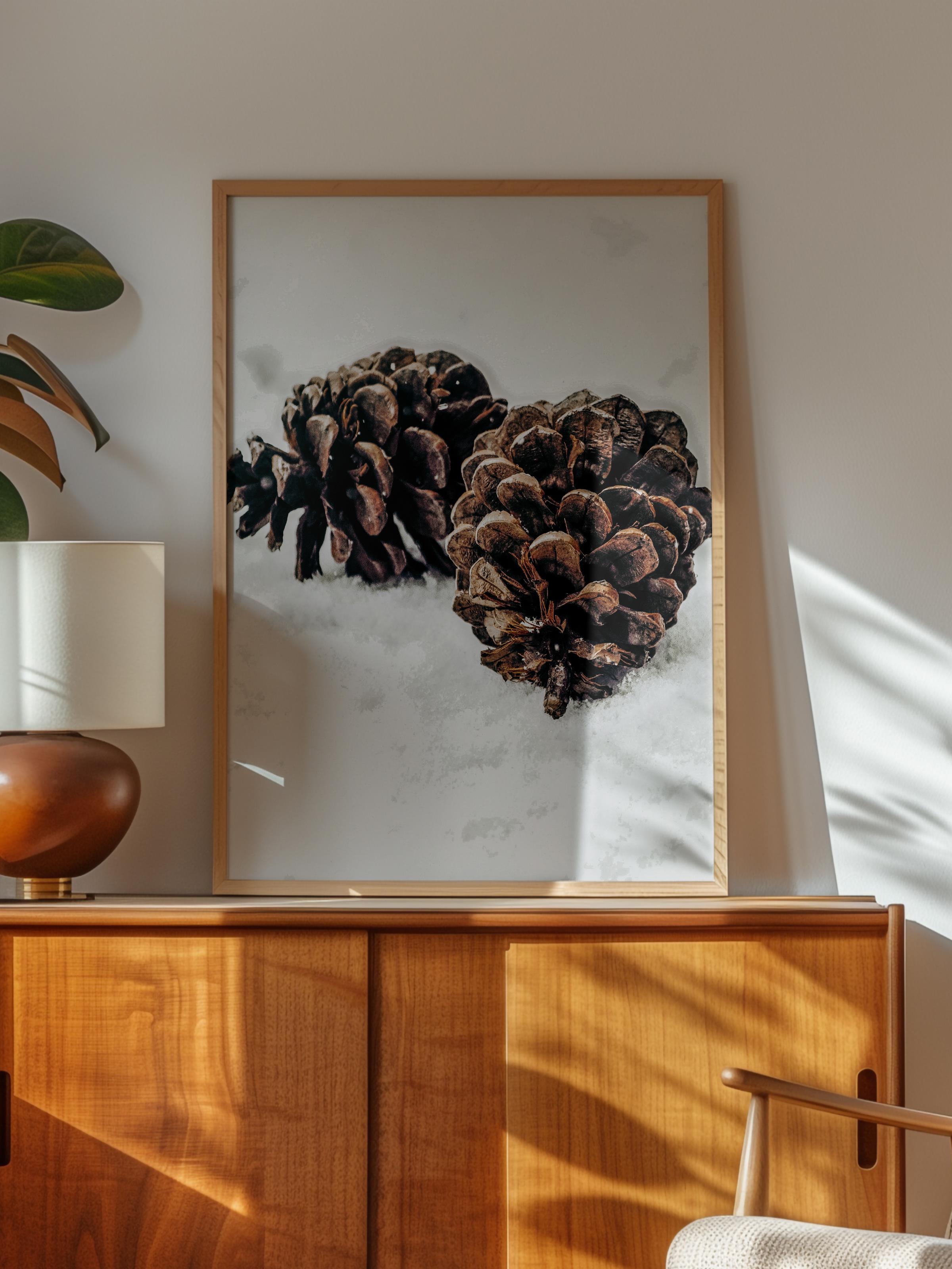 Rustic Çerçevesiz Poster, İskandinav Kahverengi Poster, NO:114 Çam Kozalakları Fotoğraf, Dikey