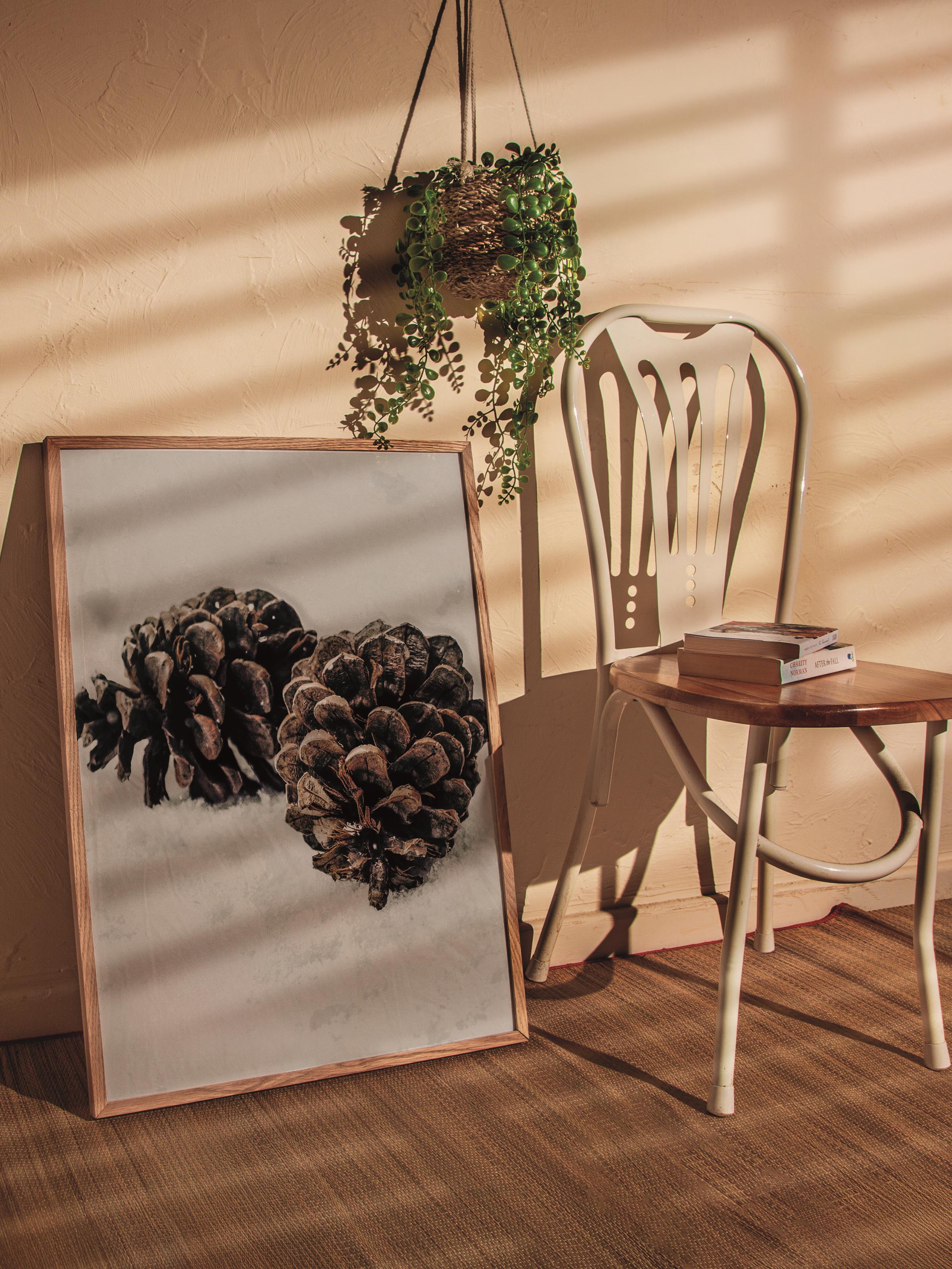 Rustic Çerçevesiz Poster, İskandinav Kahverengi Poster, NO:114 Çam Kozalakları Fotoğraf, Dikey