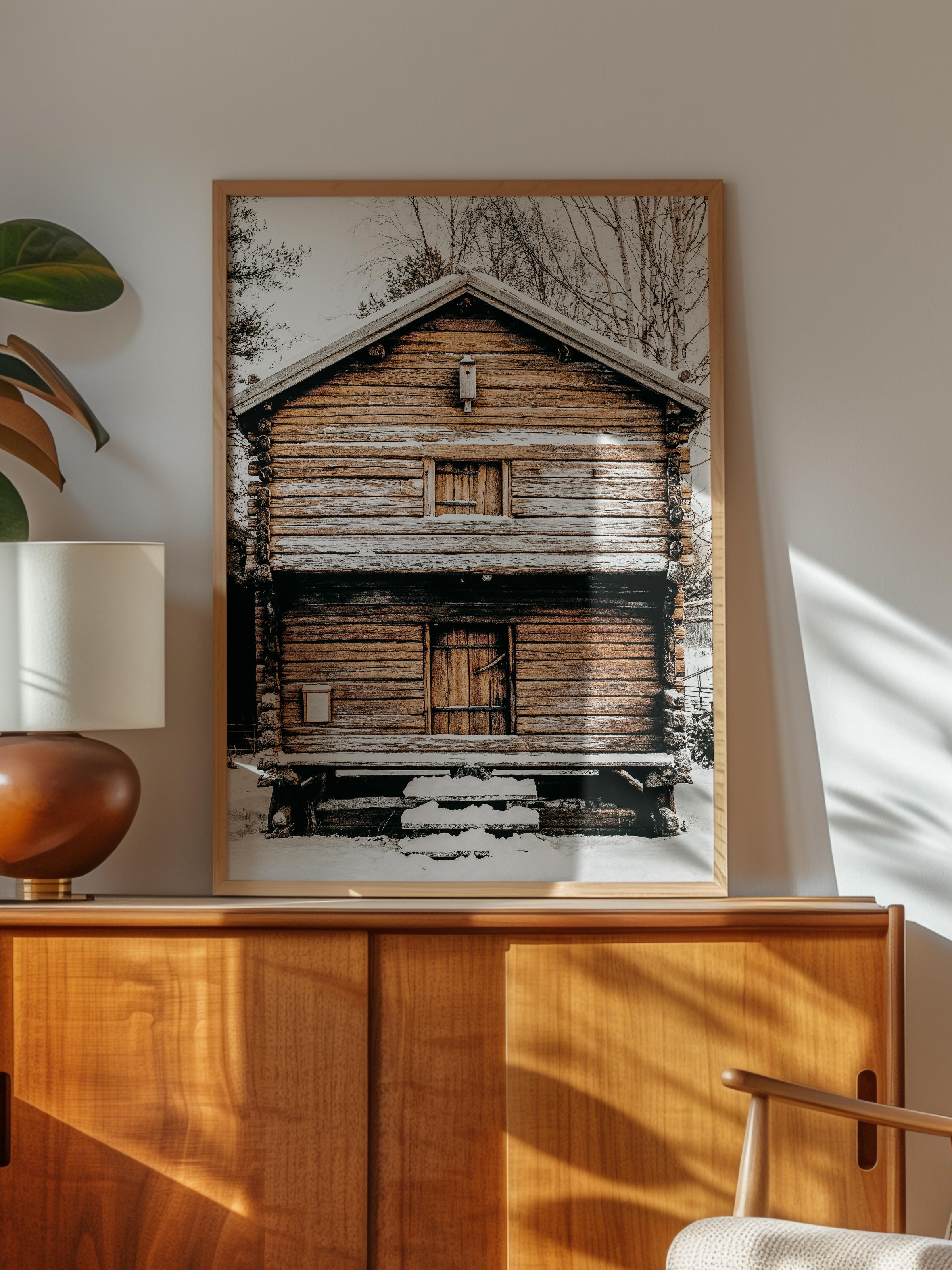 Rustic Çerçevesiz Poster, İskandinav Kahverengi Poster, NO:115 Ahşap Ev Fotoğraf, Dikey