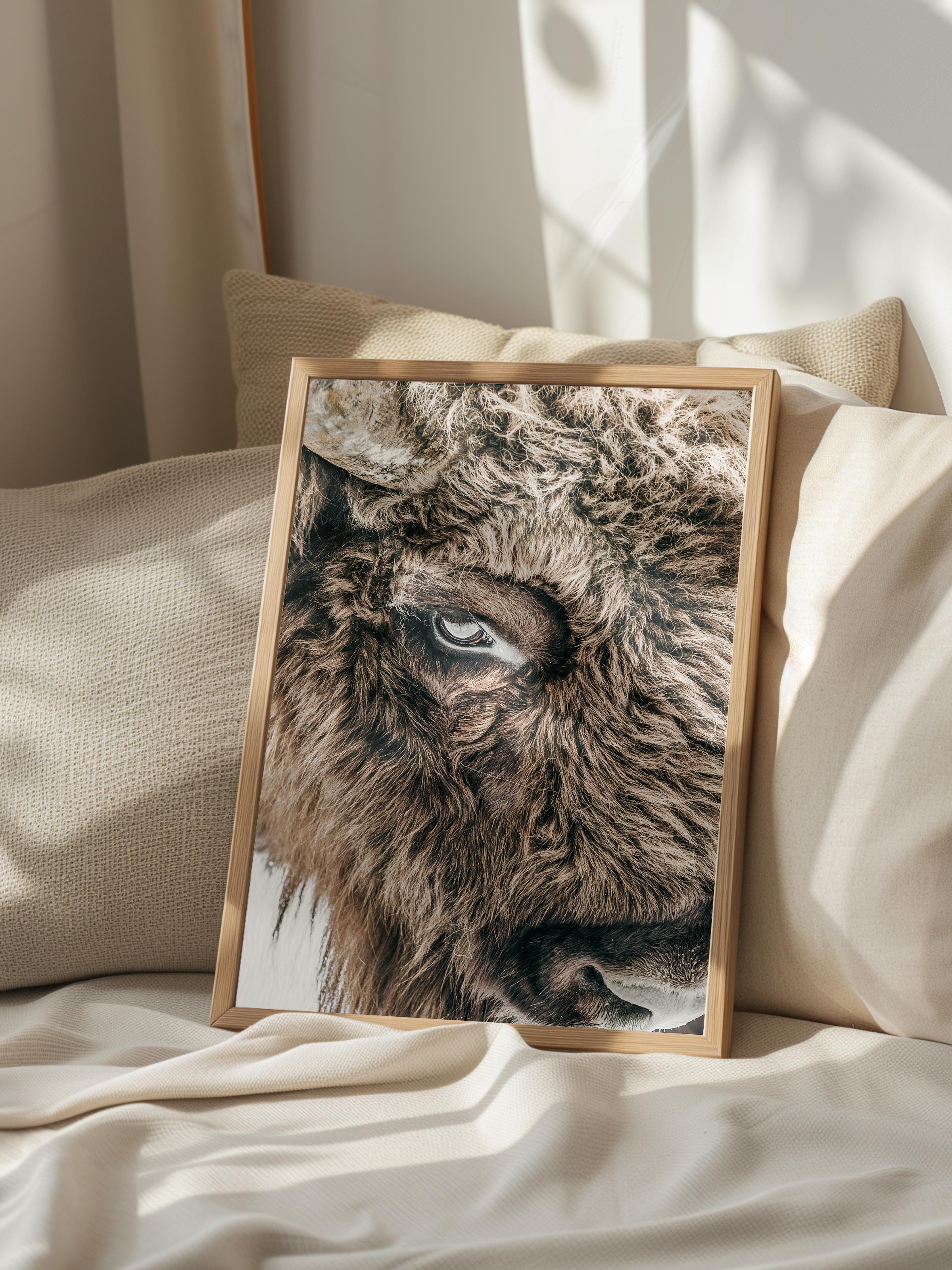 Rustic Çerçevesiz Poster, İskandinav Kahverengi Poster, NO:118 Bison Portresi Fotoğraf, Dikey