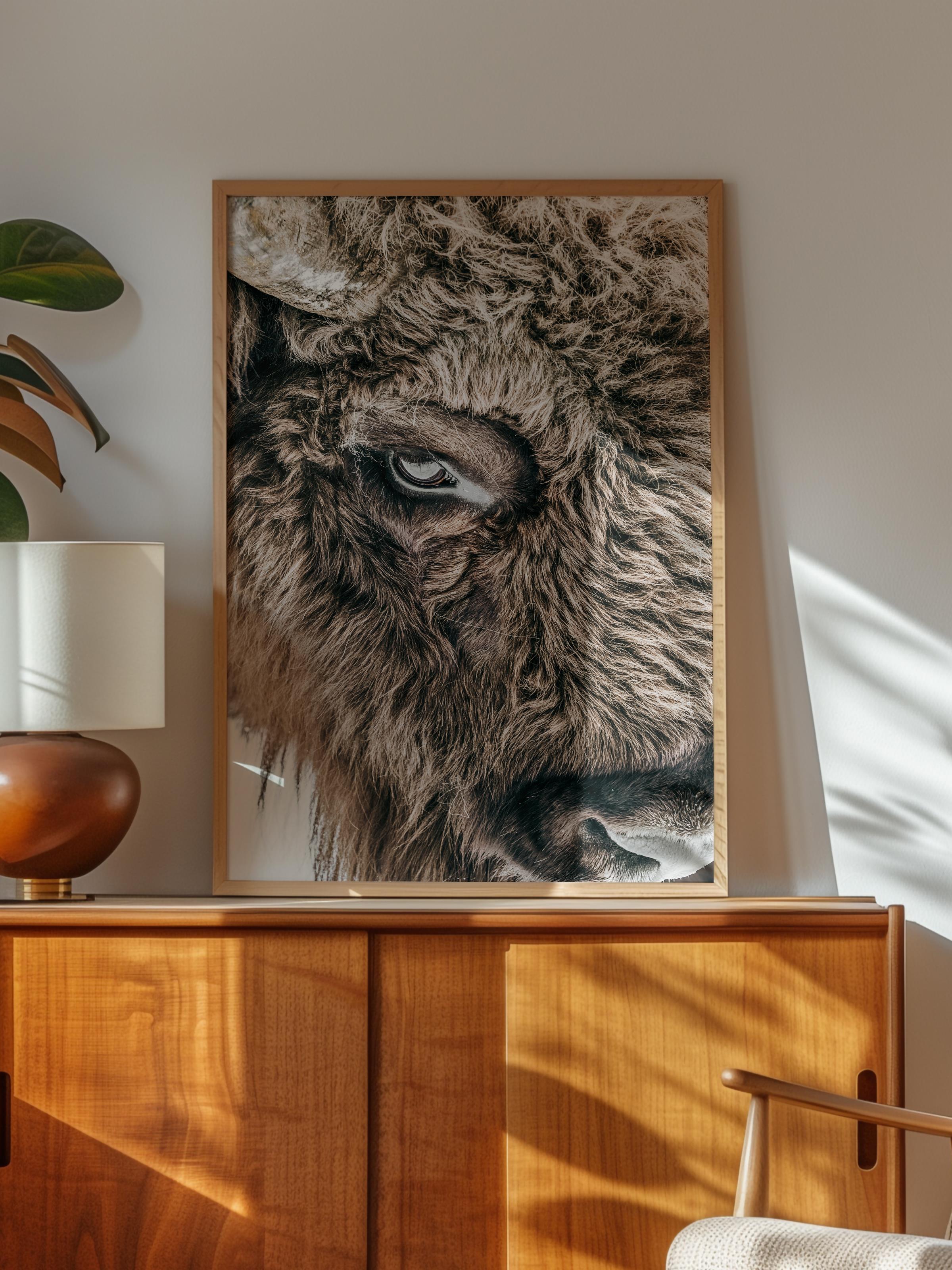 Rustic Çerçevesiz Poster, İskandinav Kahverengi Poster, NO:118 Bison Portresi Fotoğraf, Dikey