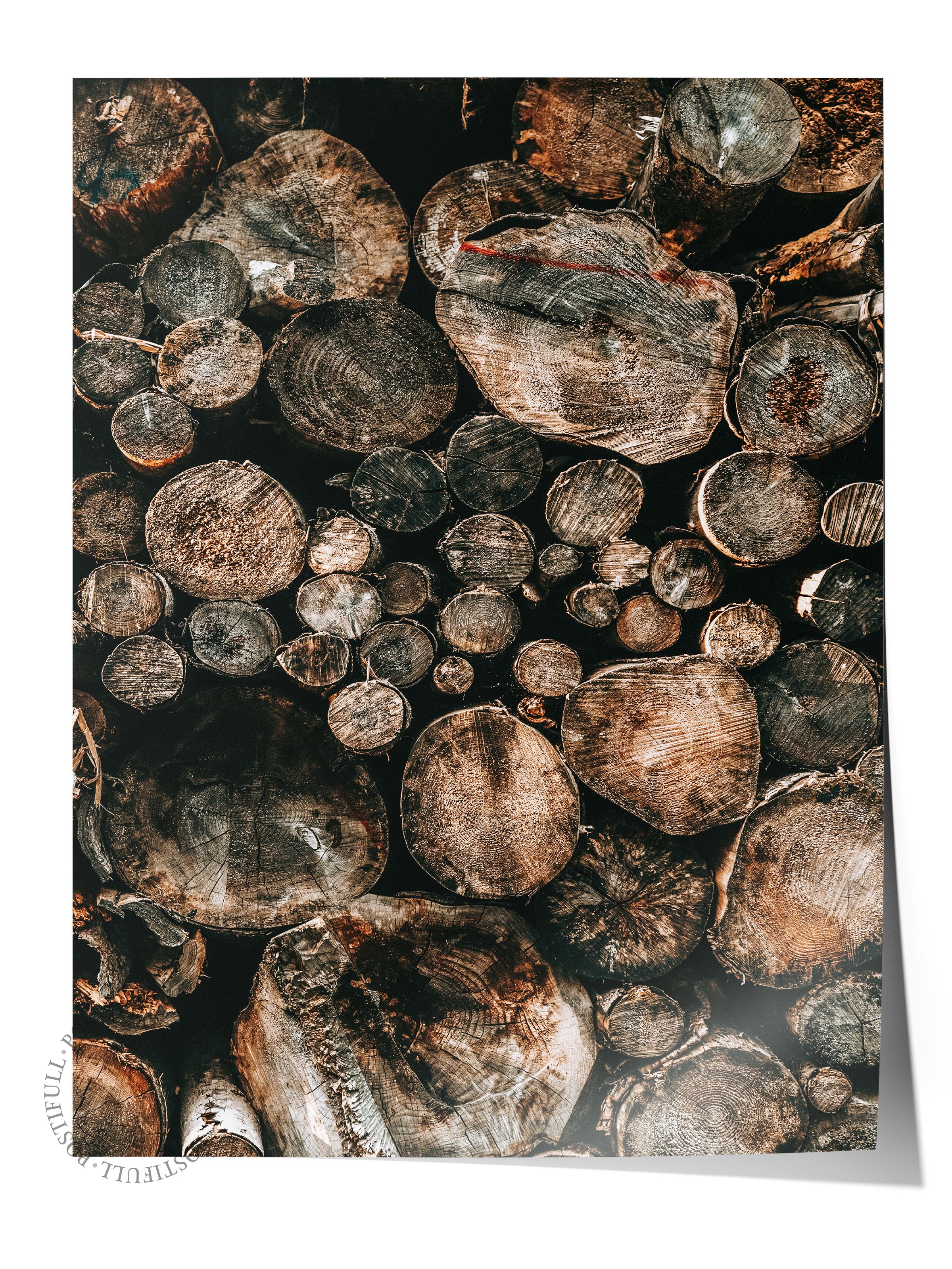 Rustic Çerçevesiz Poster, İskandinav Kahverengi Poster, NO:121 Yığın Halinde Odunlar Fotoğraf, Dikey