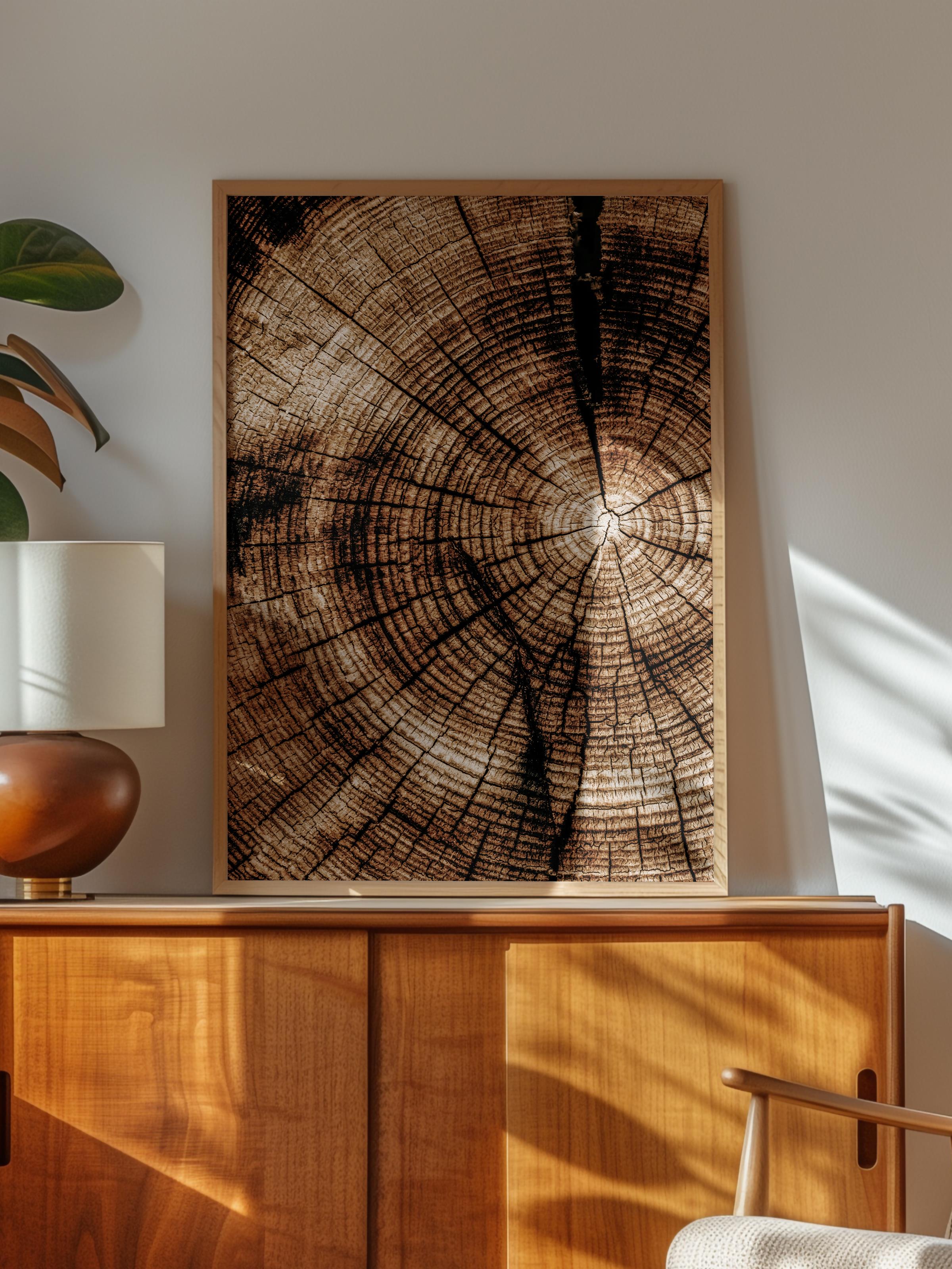 Rustic Çerçevesiz Poster, İskandinav Kahverengi Poster, NO:124 Ağaç Kesiti Fotoğraf, Dikey