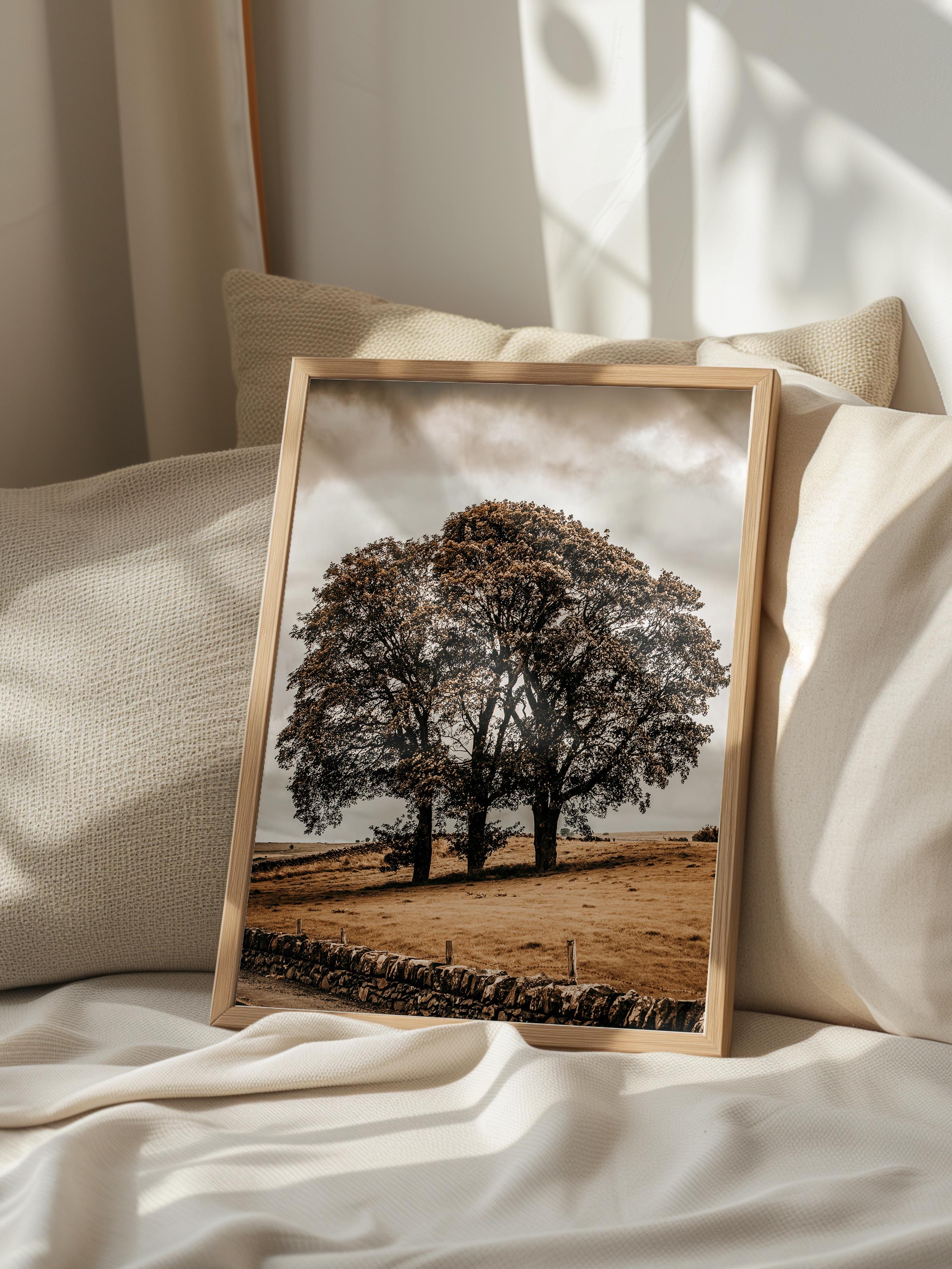 Rustic Çerçevesiz Poster, İskandinav Kahverengi Poster, NO:127 Ağaç ve Tarla Fotoğraf, Dikey