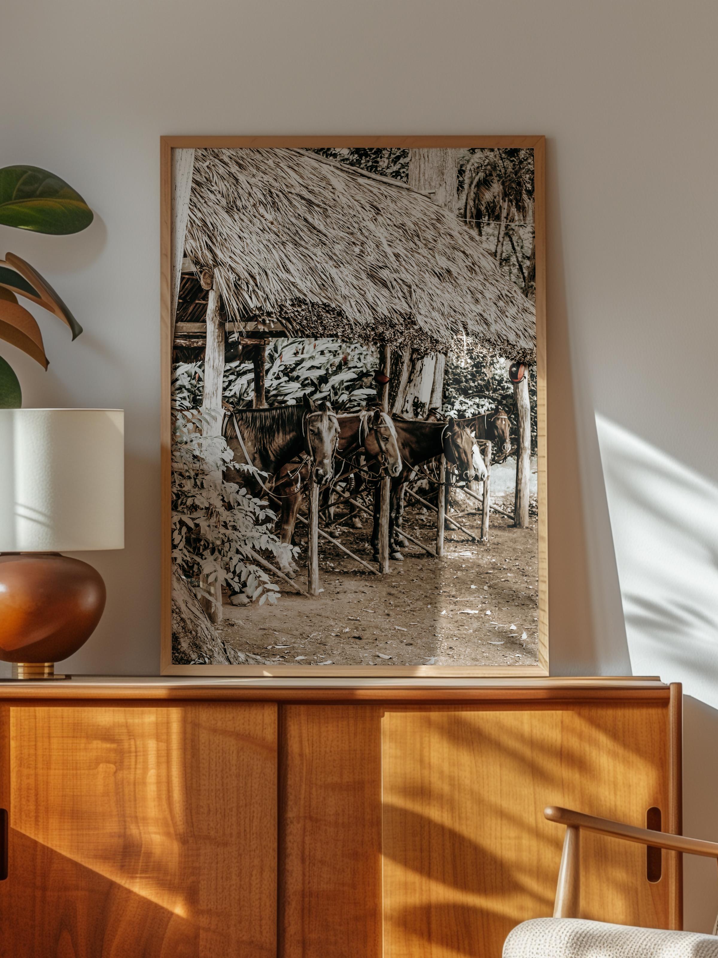 Rustic Çerçevesiz Poster, İskandinav Kahverengi Poster, NO:134 Ahşap Kulübe ve Bitkiler Fotoğraf, Dikey