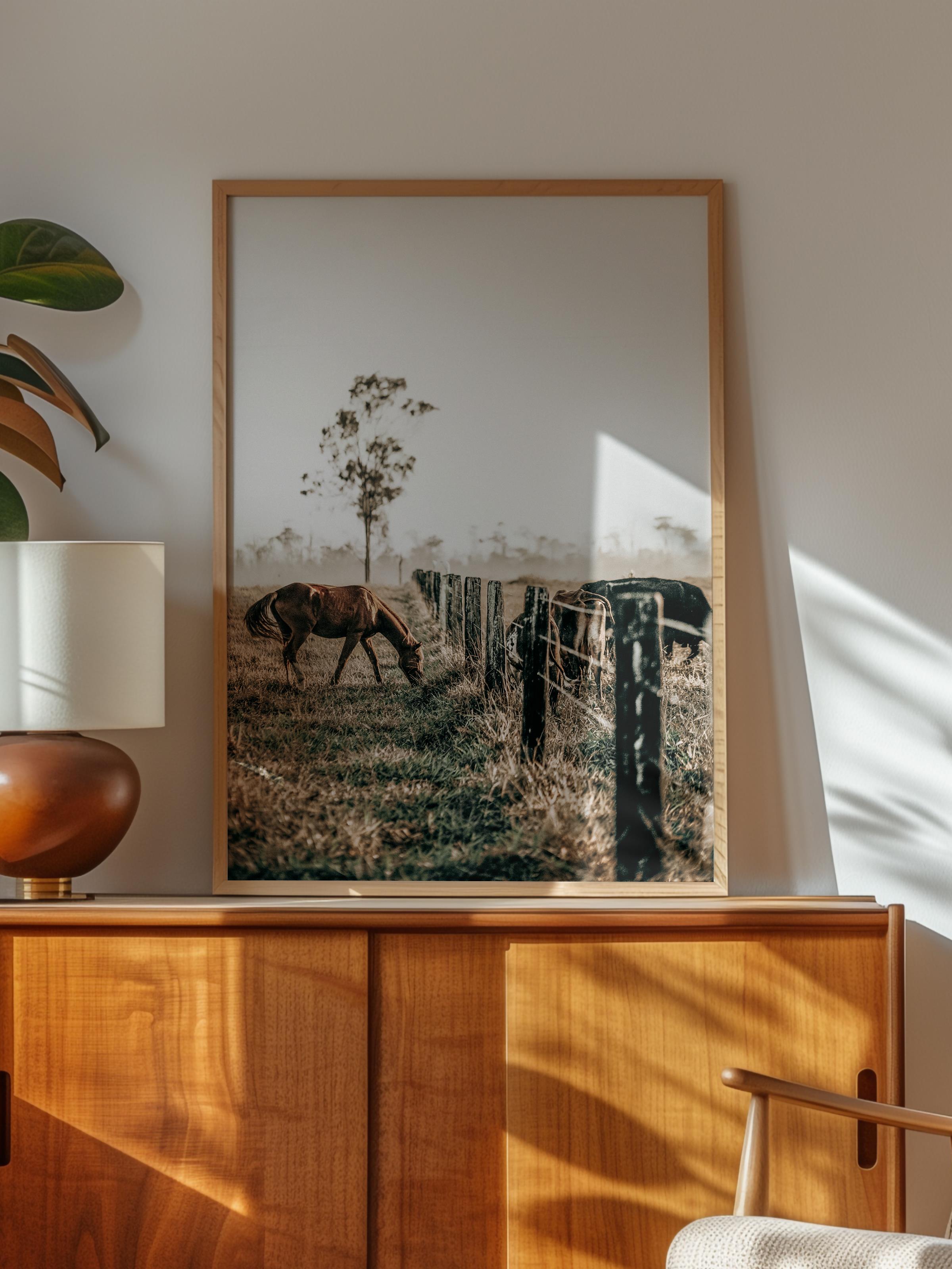 Rustic Çerçevesiz Poster, İskandinav Kahverengi Poster, NO:137 Çimenler ve Çitler Fotoğraf, Dikey