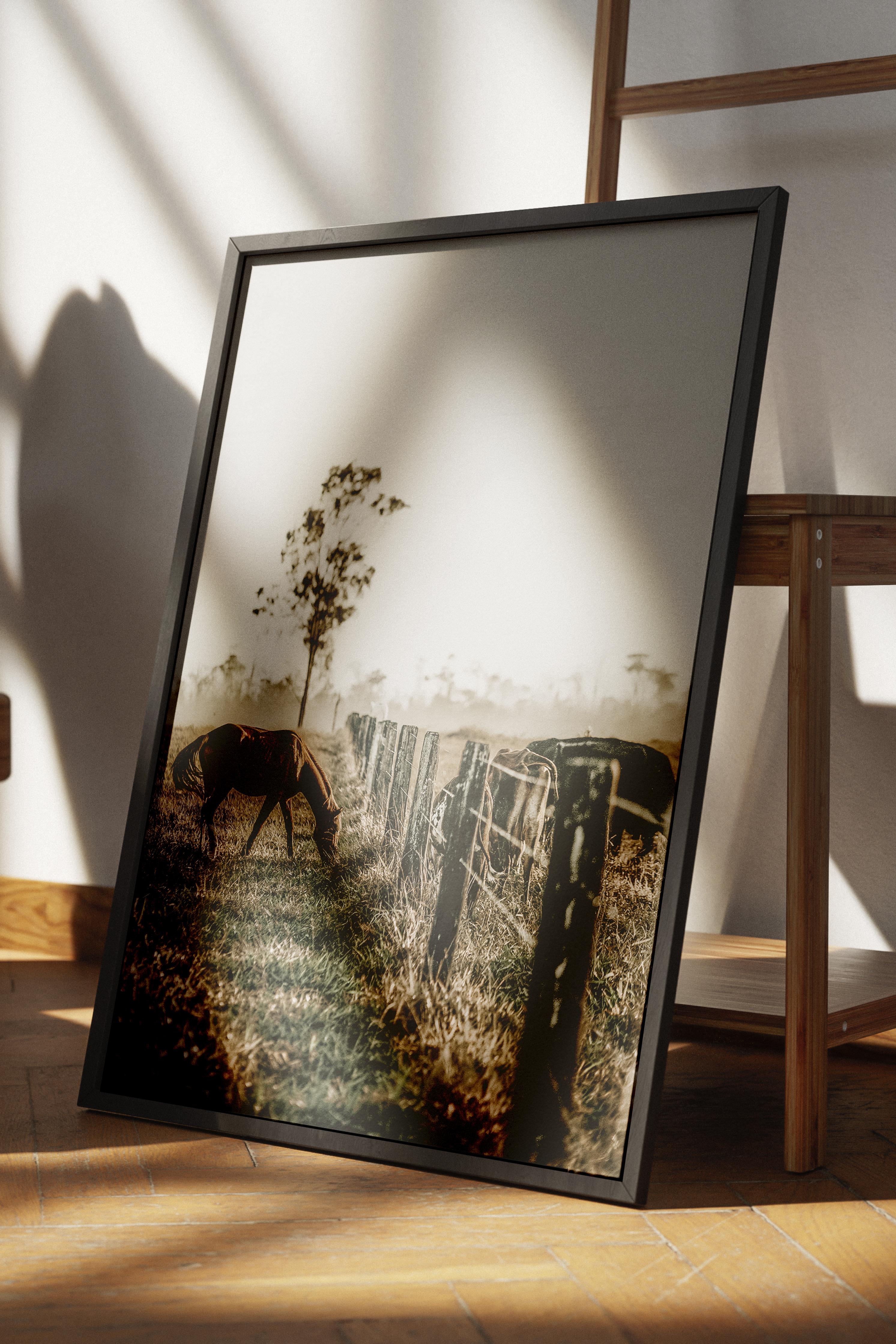 Rustic Çerçevesiz Poster, İskandinav Kahverengi Poster, NO:137 Çimenler ve Çitler Fotoğraf, Dikey