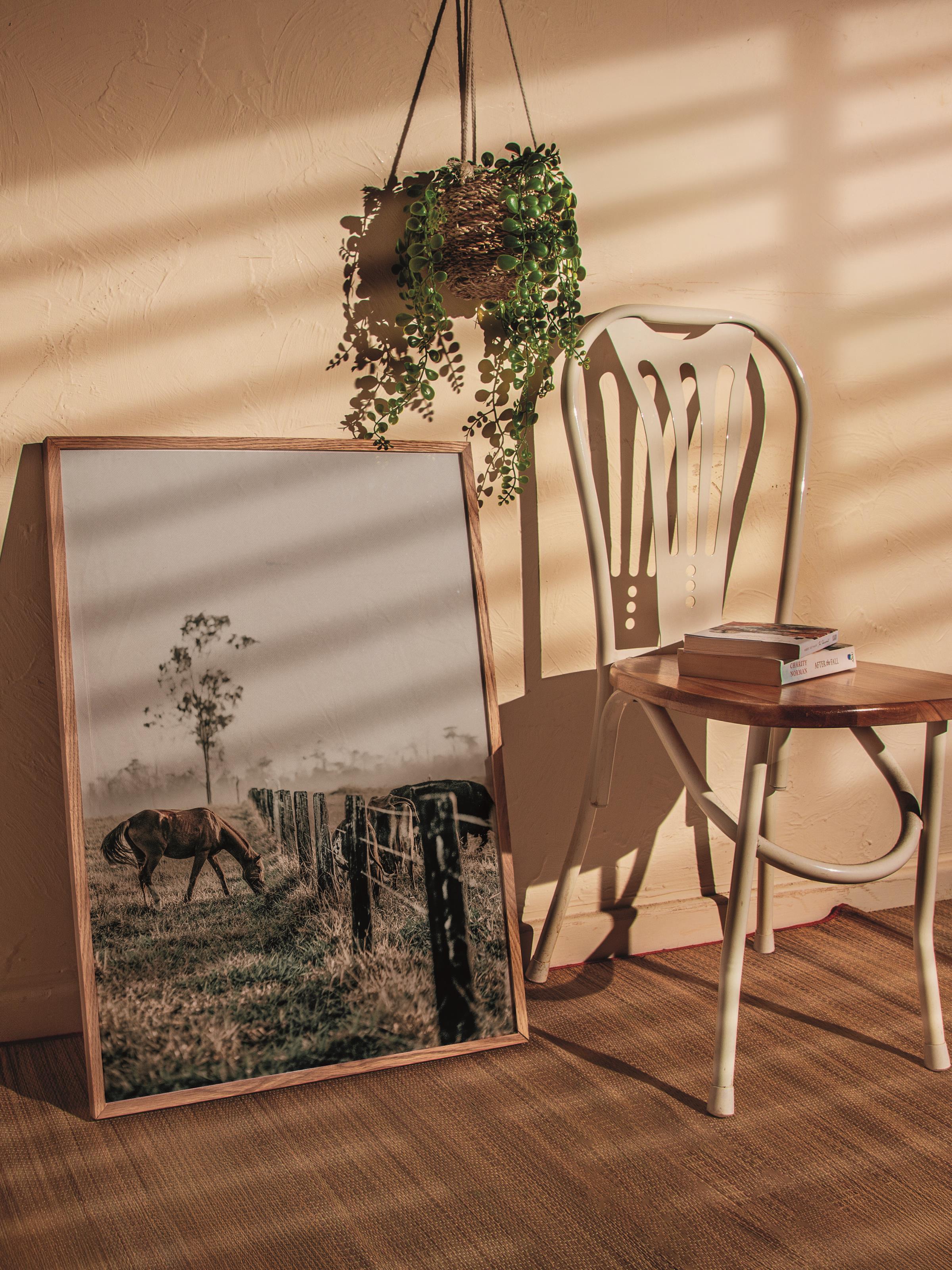 Rustic Çerçevesiz Poster, İskandinav Kahverengi Poster, NO:137 Çimenler ve Çitler Fotoğraf, Dikey