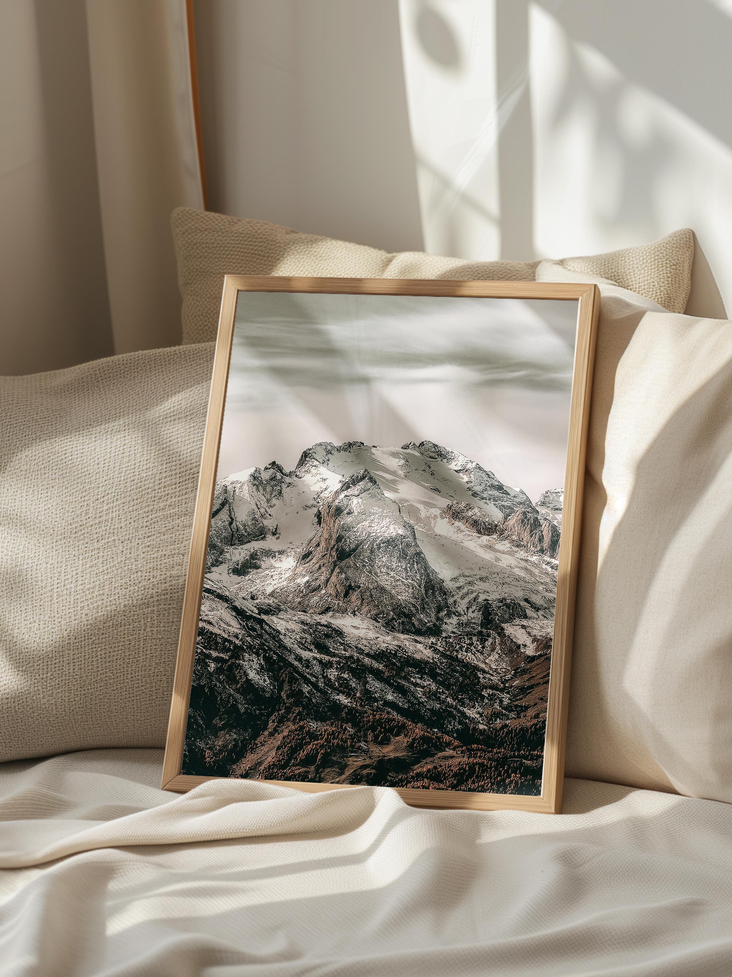 Rustic Çerçevesiz Poster, İskandinav Kahverengi Poster, NO:140 Dağ ve Bulutlar Fotoğraf, Dikey