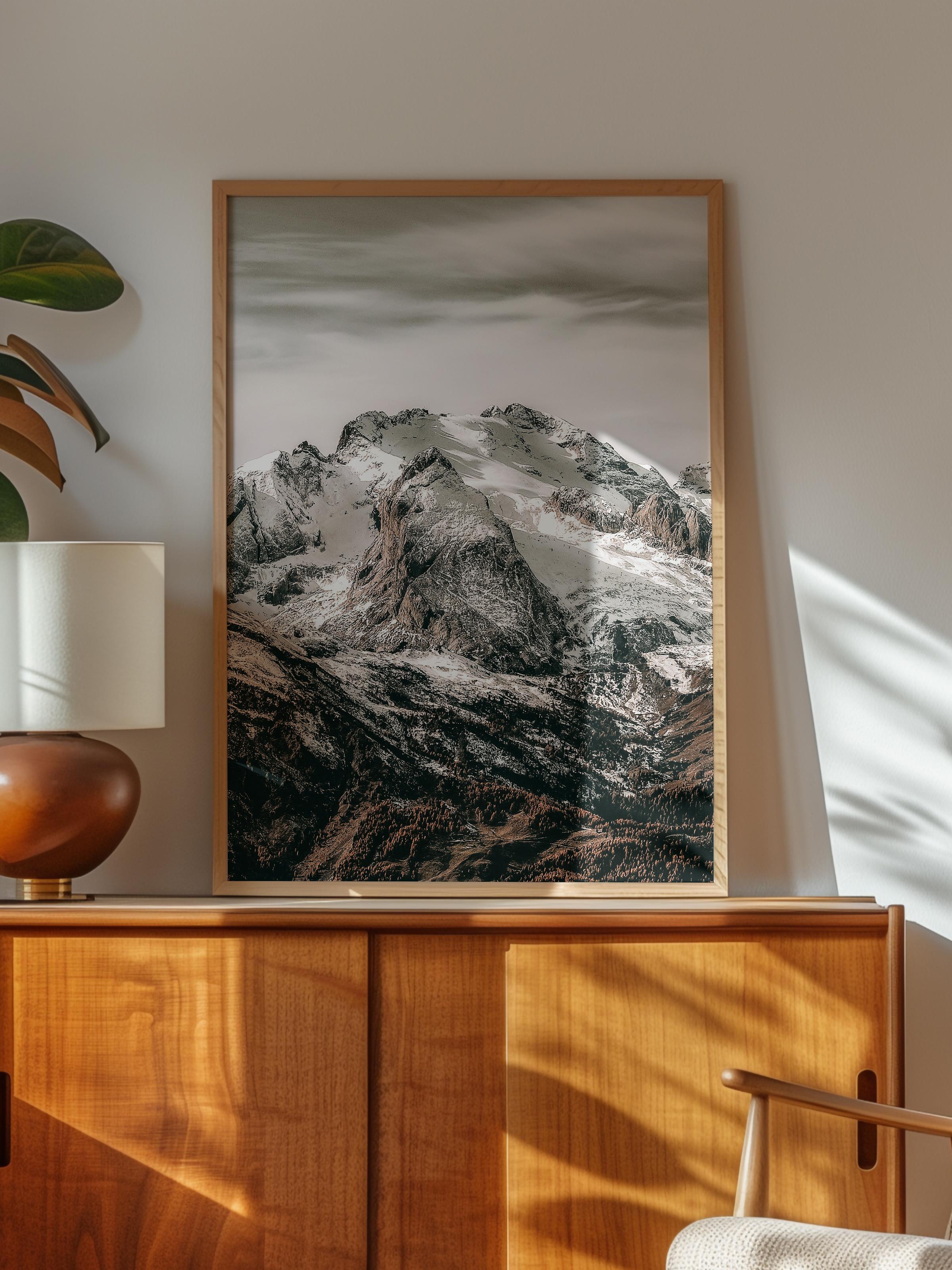Rustic Çerçevesiz Poster, İskandinav Kahverengi Poster, NO:140 Dağ ve Bulutlar Fotoğraf, Dikey