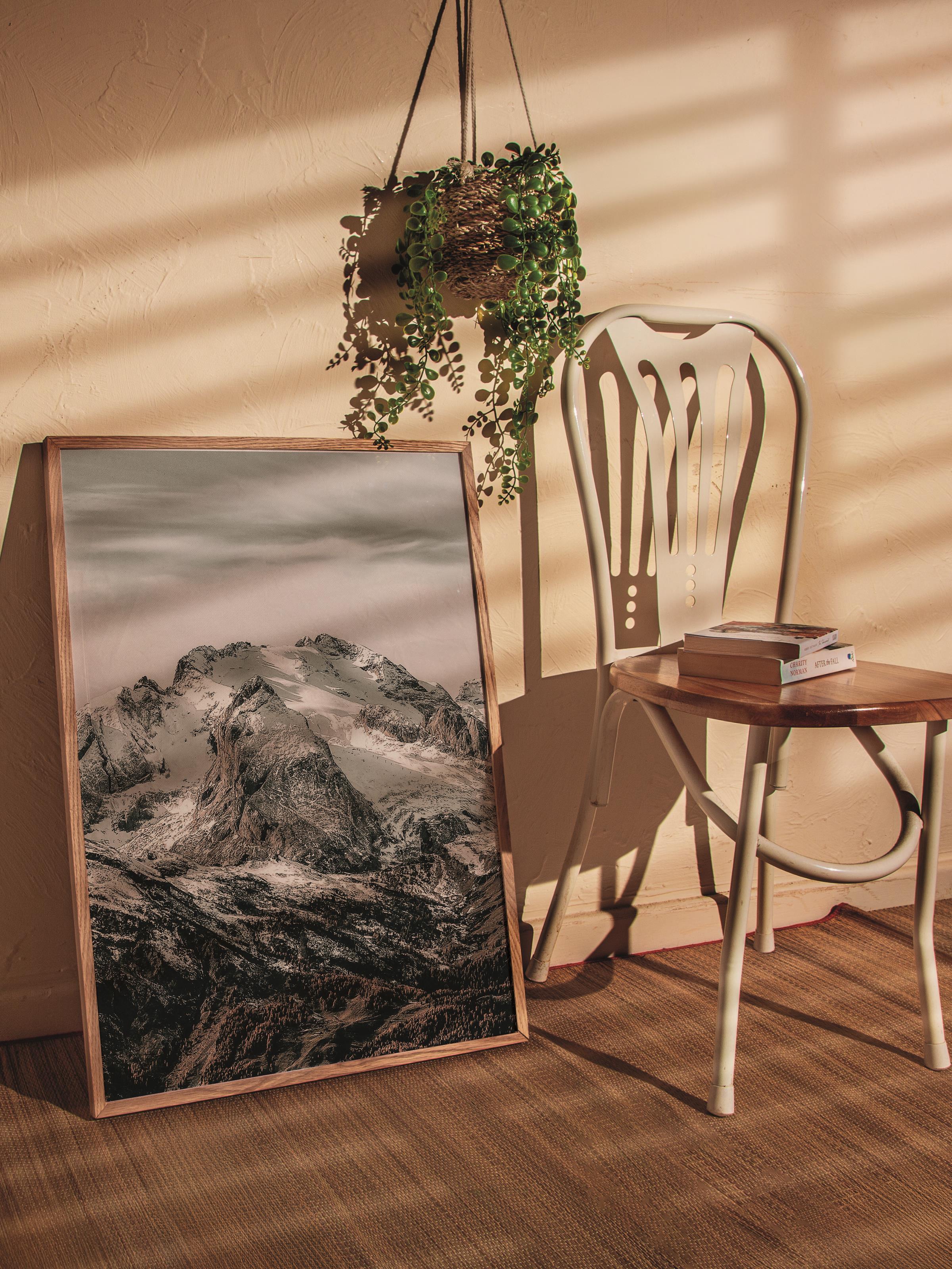 Rustic Çerçevesiz Poster, İskandinav Kahverengi Poster, NO:140 Dağ ve Bulutlar Fotoğraf, Dikey